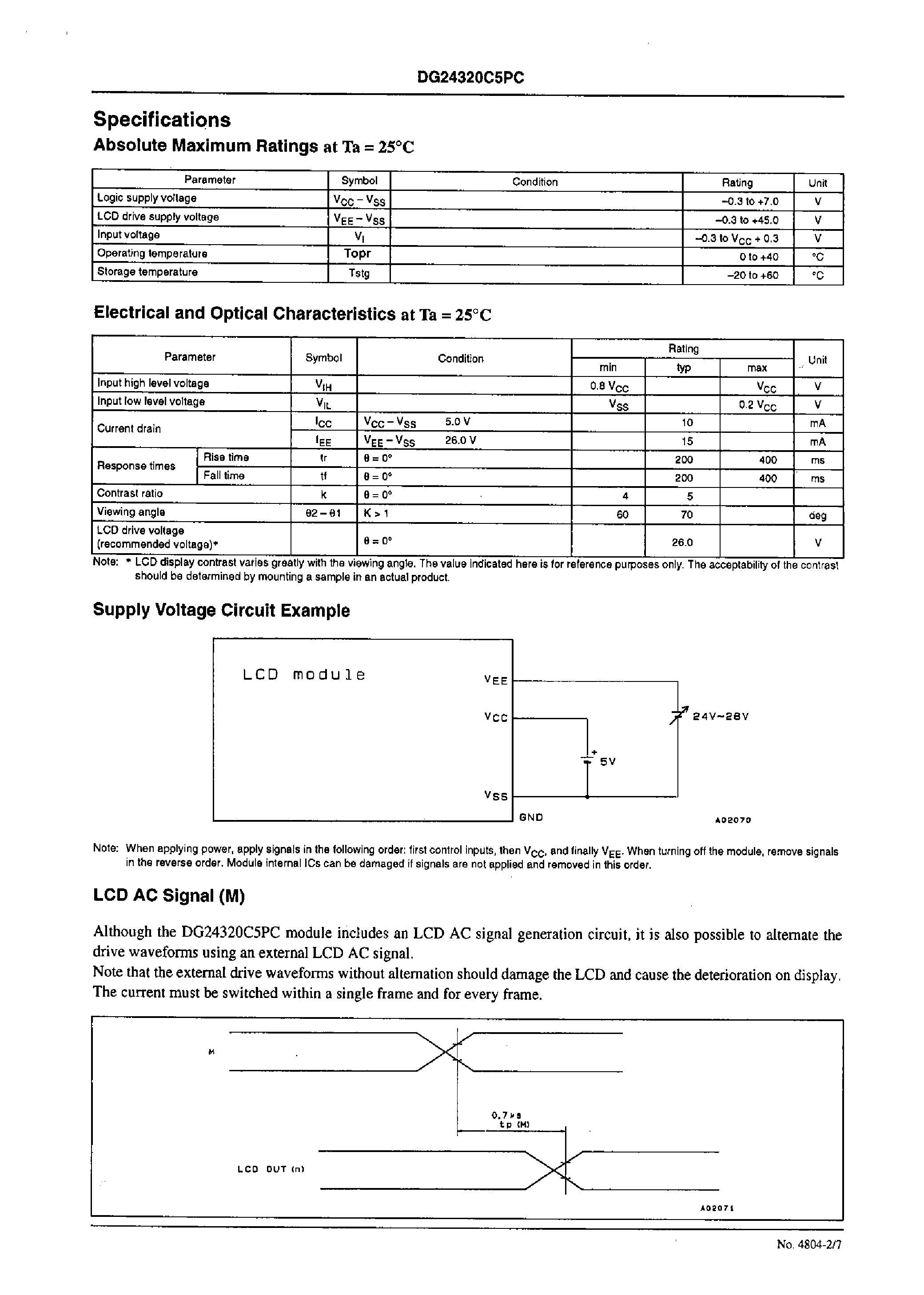 Datasheet DG24320C5PC - 5.7 Inch 320 x 3 (RGB) x 240 Dots STN Color LCD Module page 2