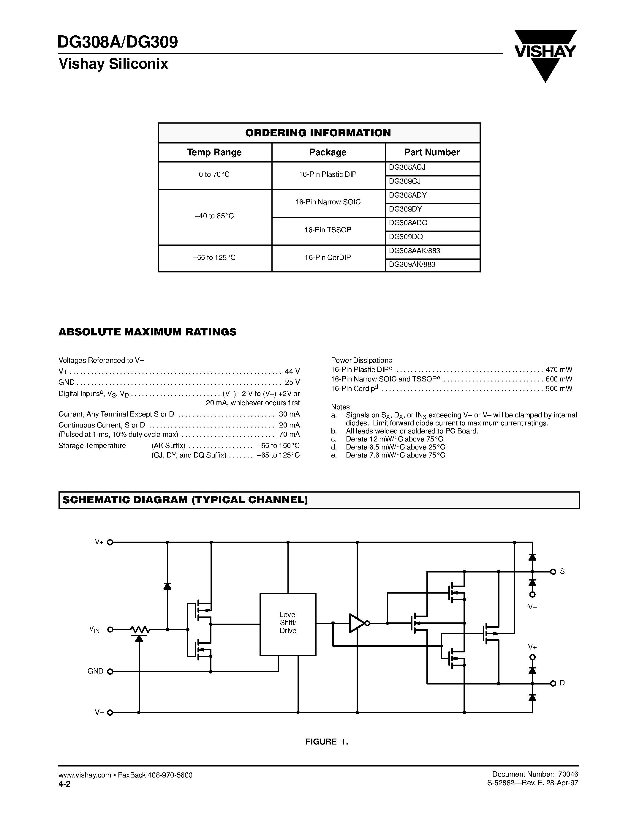 Даташит DG308AAK/883 - Quad Monolithic SPST CMOS Analog Switches страница 2