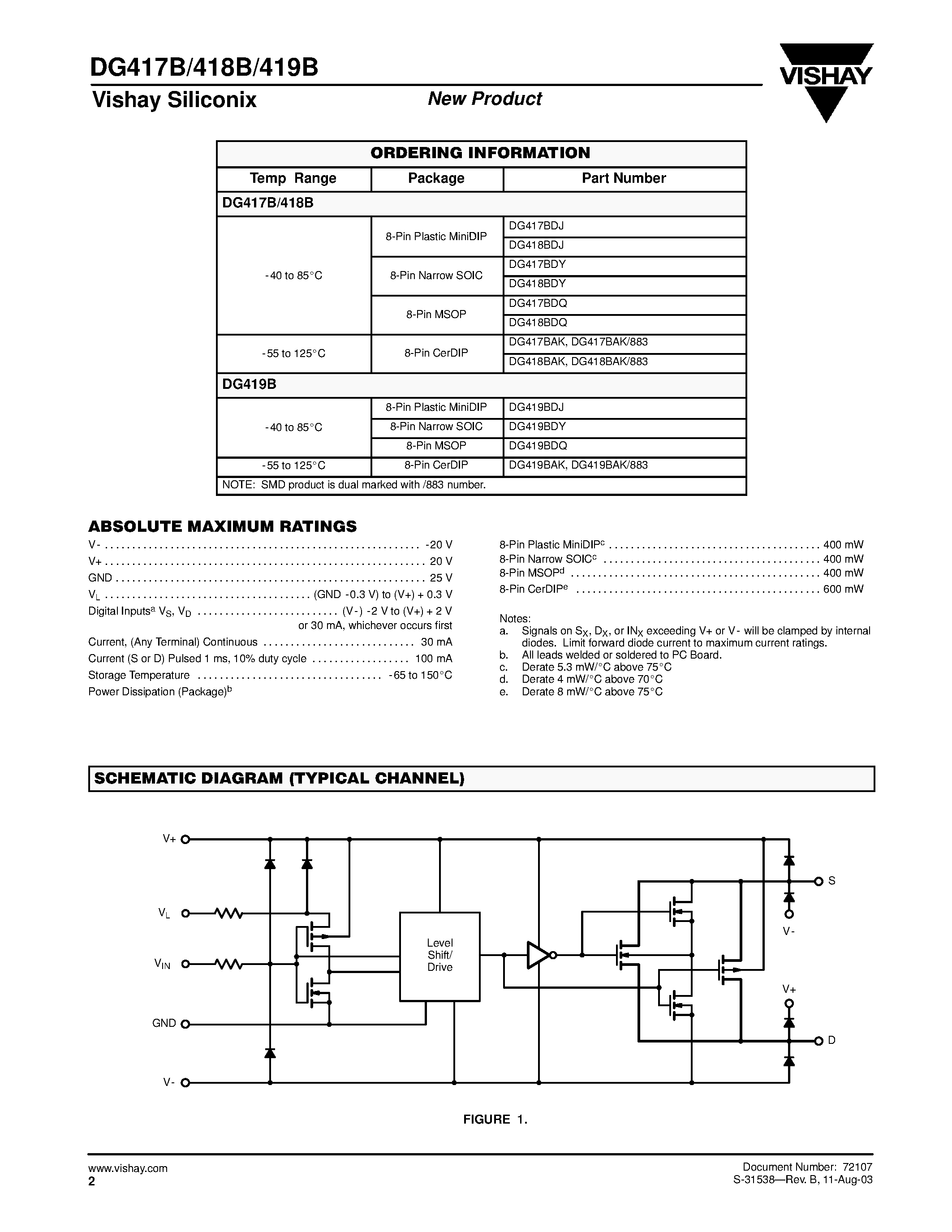 Даташит на микросхему DG419BDQ страница 2 Даташит DG419BDQ - Precision CMOS Analog Switches страница 2