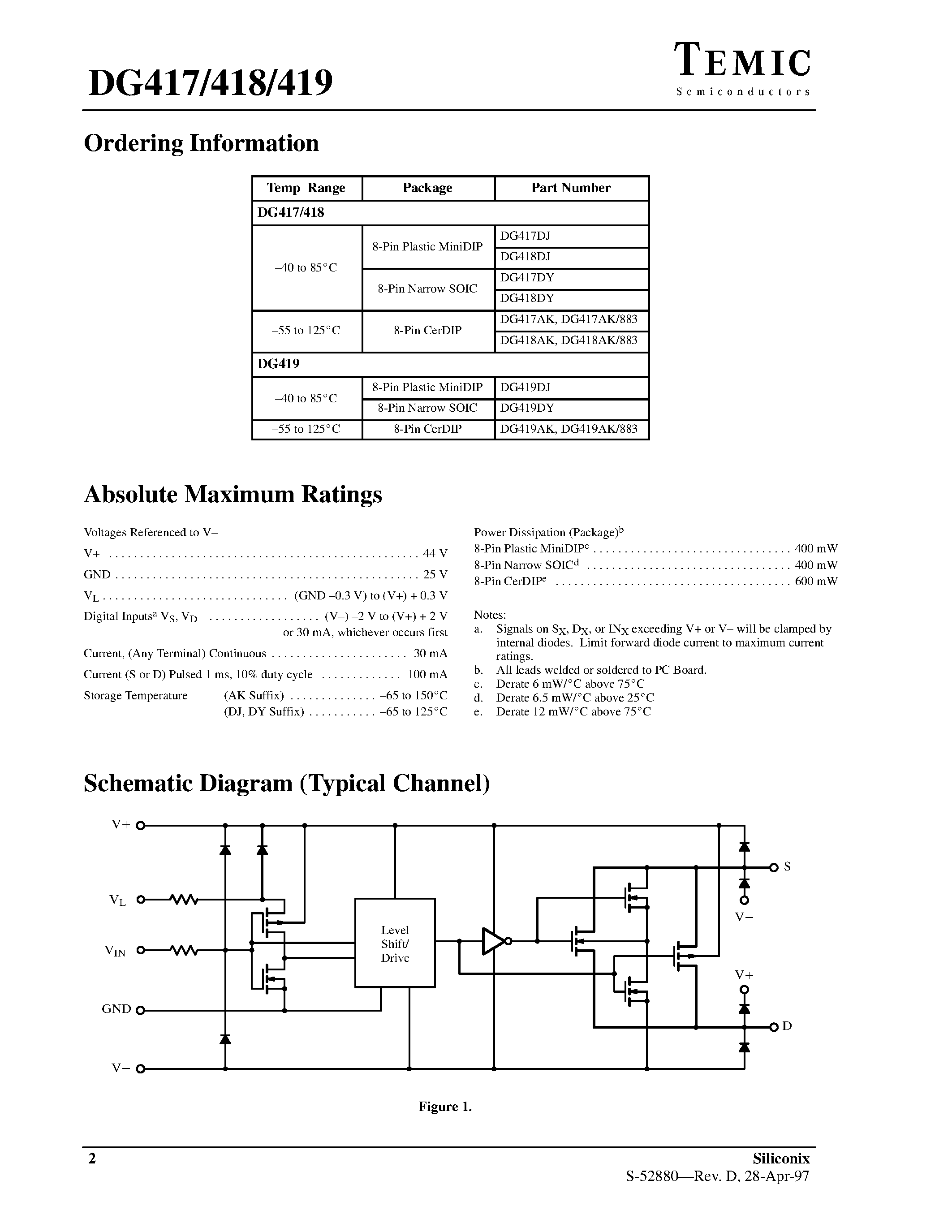 Даташит на микросхему DG419DJ страница 2 Даташит DG419DJ - Precision CMOS Analog Switches страница 2
