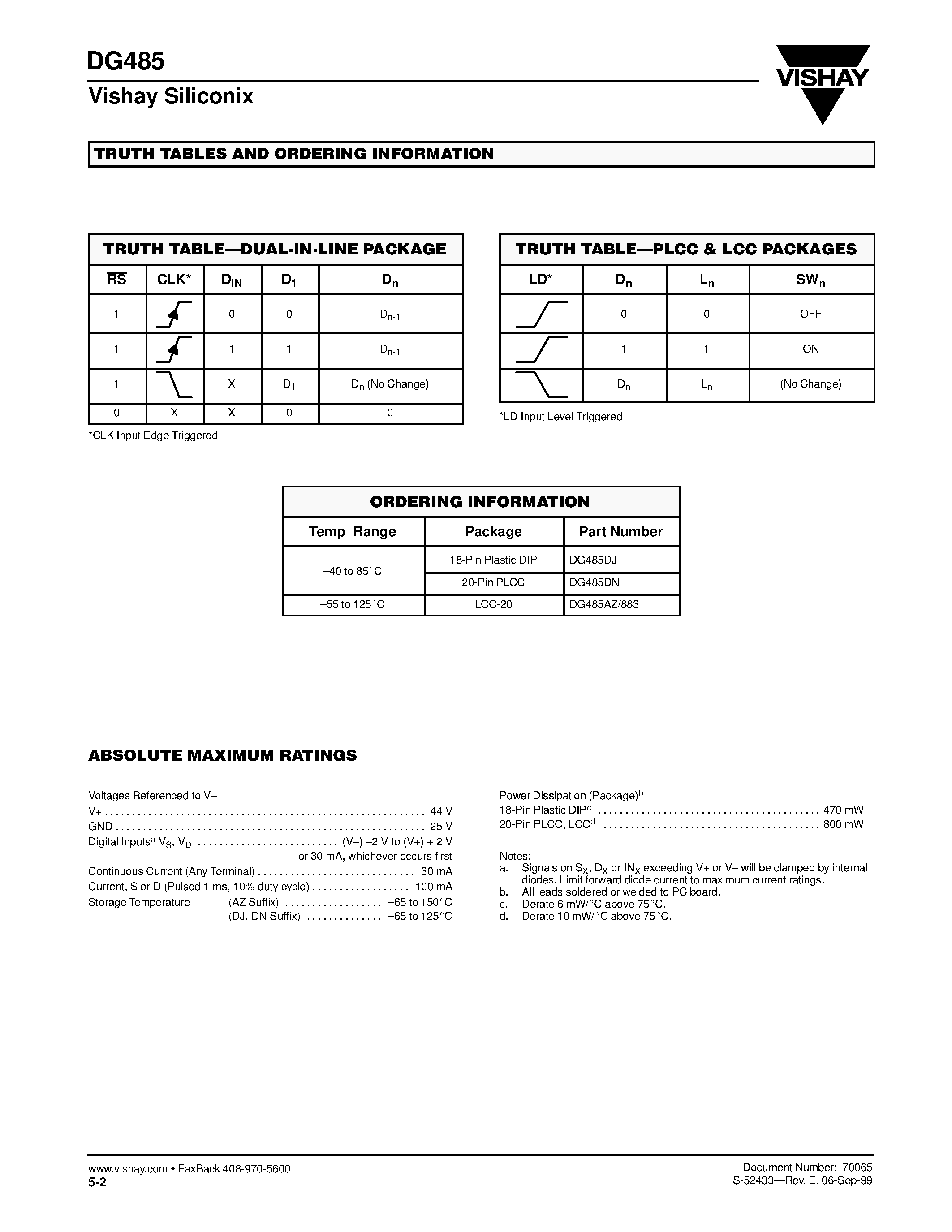 Даташит DG485 - Octal Analog Switch Array страница 2
