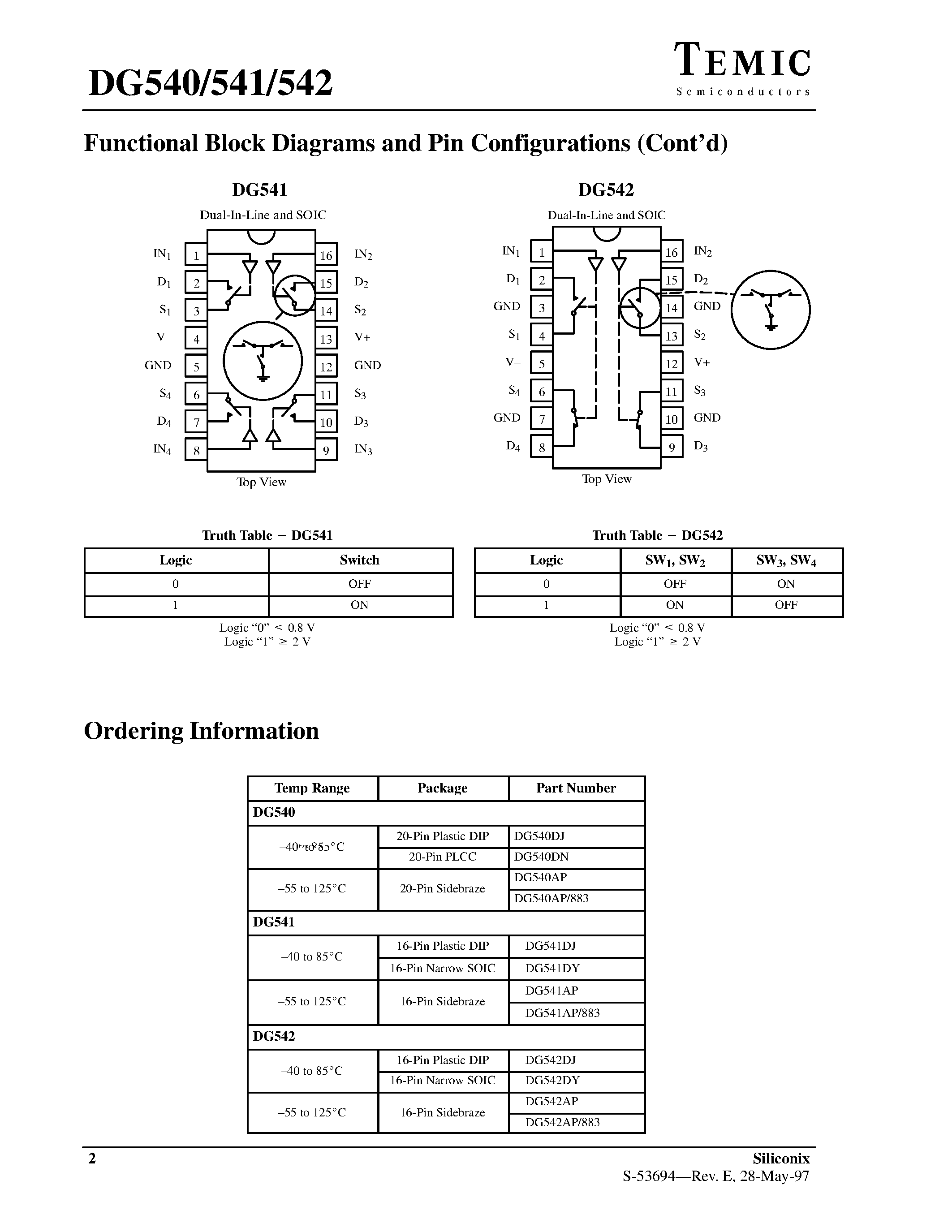 Даташит DG540 - Wideband/Video T Switches страница 2