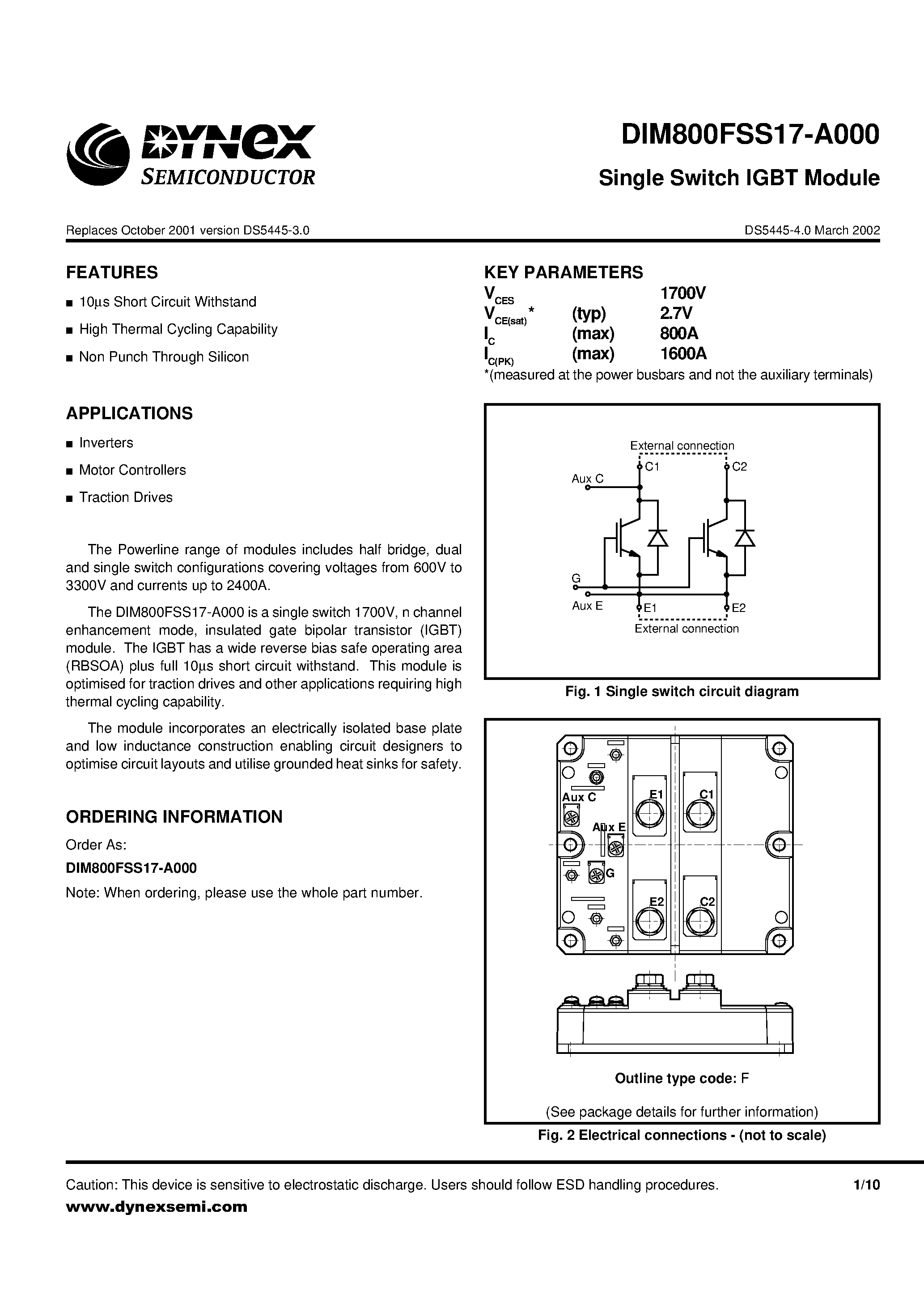 Даташит на микросхему DIM800FSS17-A000 страница 1 Даташит DIM800FSS17-A000 - Single Switch IGBT Module страница 1