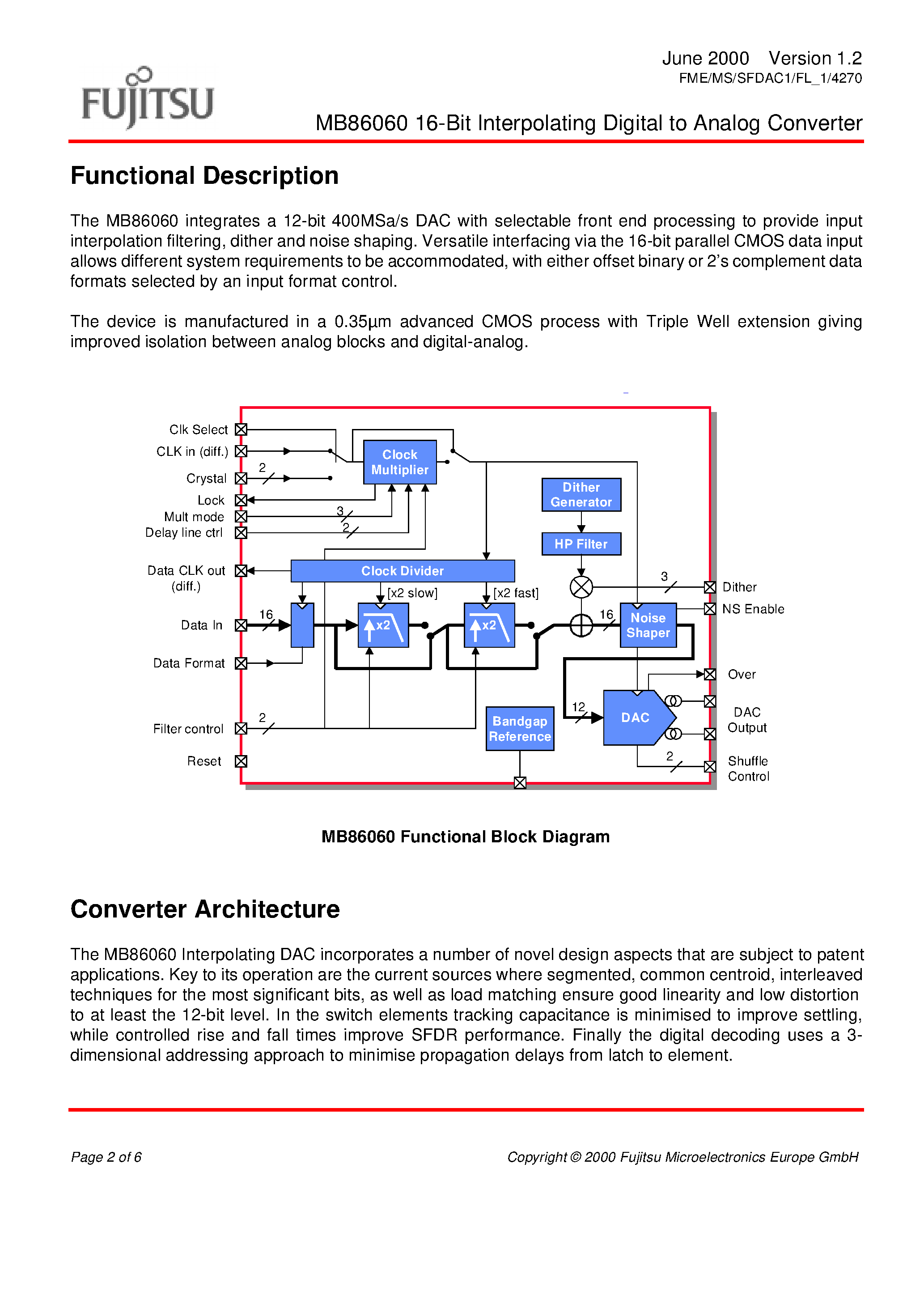 Datasheet DK86060-3 page 2 Datasheet DK86060-3 - 16-Bit Interpolating Digital to Analog Converter page 2
