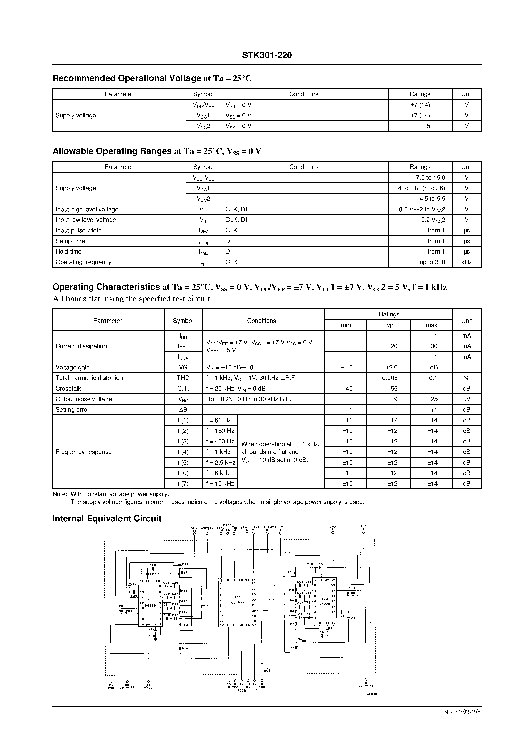 Даташит STK301-220 - 7-Band / 2-Channel Electronic Graphic Equalizer страница 2