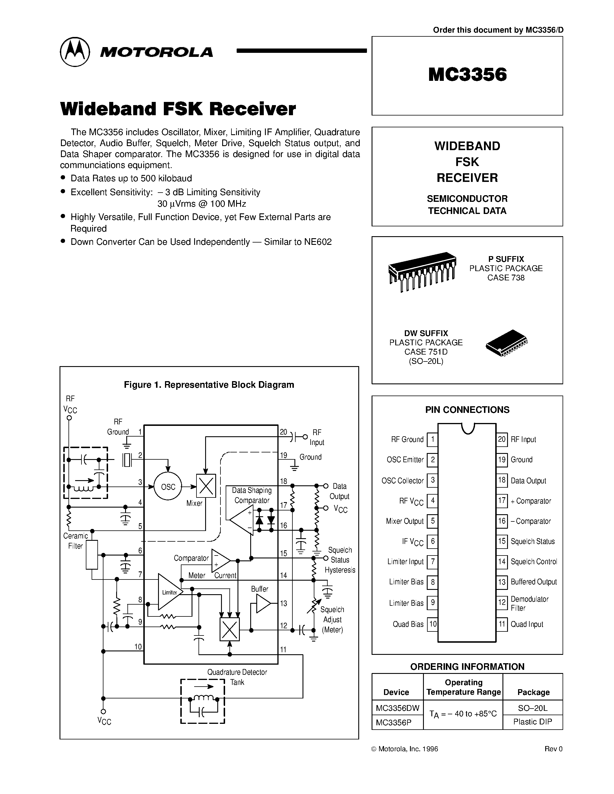 Datasheet MC3356 page 1 Datasheet MC3356 - GENERAL PURPOSE TRANSISTOR ARRAY page 1