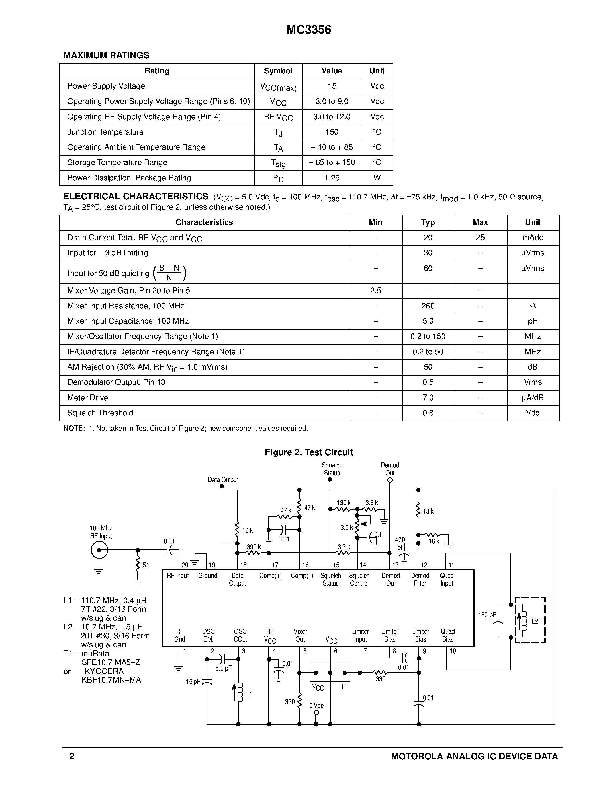 Datasheet MC3356 page 2 Datasheet MC3356 - GENERAL PURPOSE TRANSISTOR ARRAY page 2