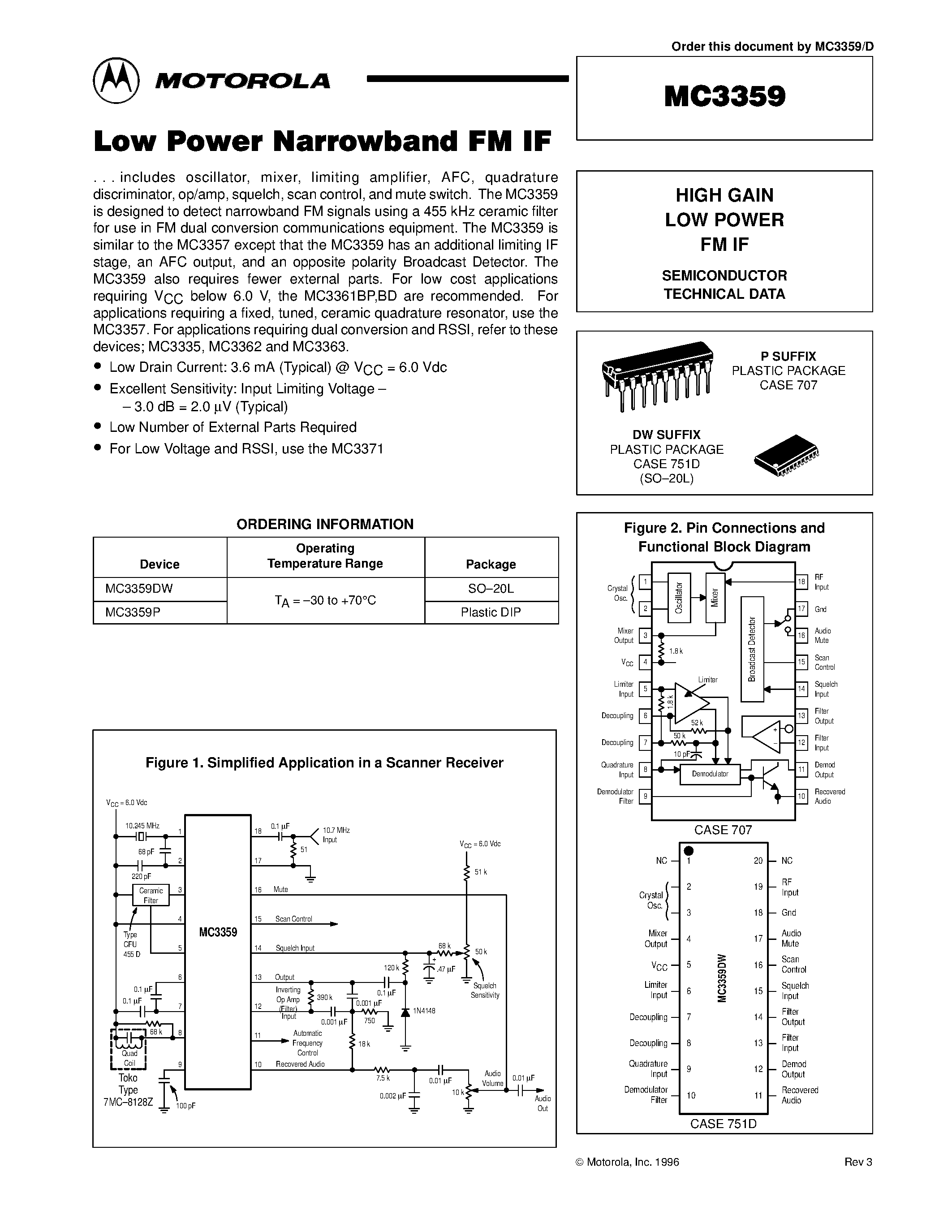 Datasheet MC3359 - HIGH GAIN LOW POWER FM IF page 1