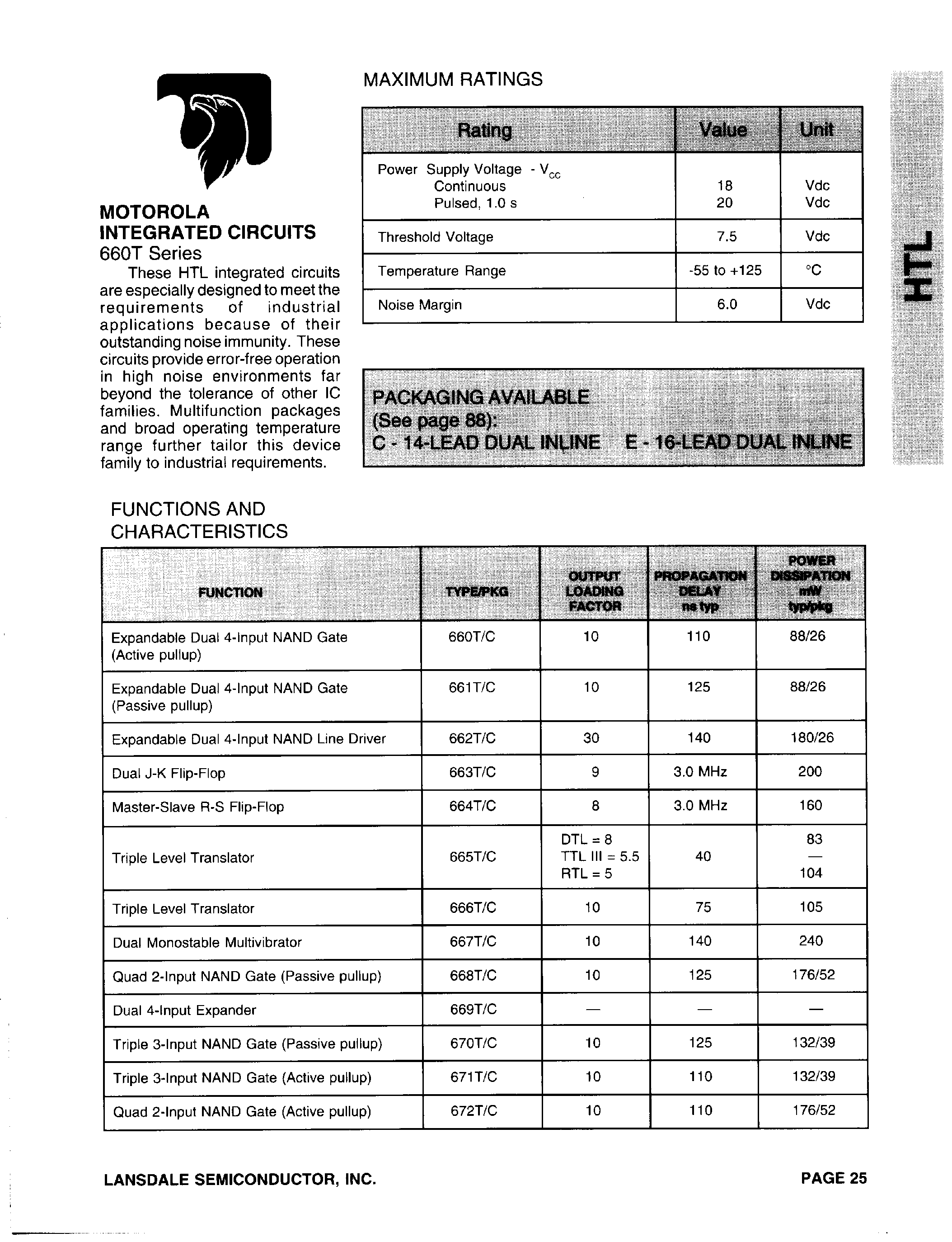 Datasheet ML660T - 4-Input NAND-Function Logic Gate page 1