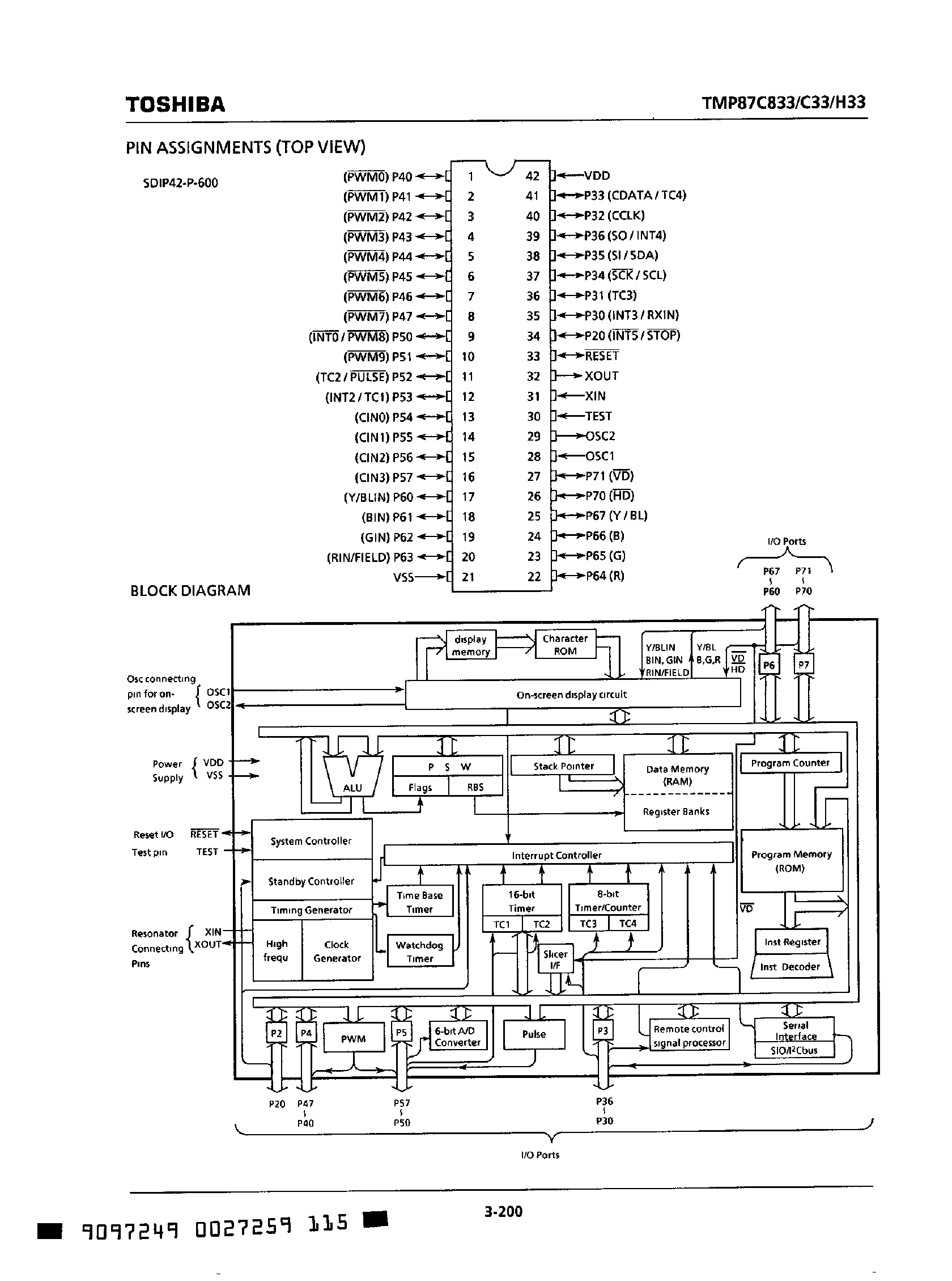 Datasheet TMP87CH33N - CMOS 8-bit microcontroller / 16K bytes ROM / 1K bytes RAM page 2