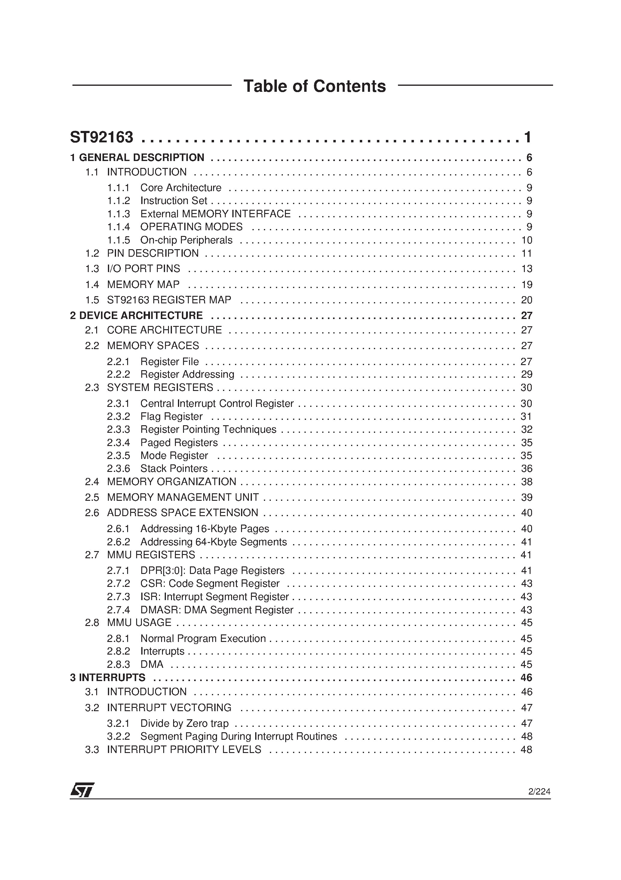 Даташит ST92T163 - 8/16-BIT FULL SPEED USB MCU FOR COMPOSITE DEVICES WITH 16 ENDPOINTS страница 2