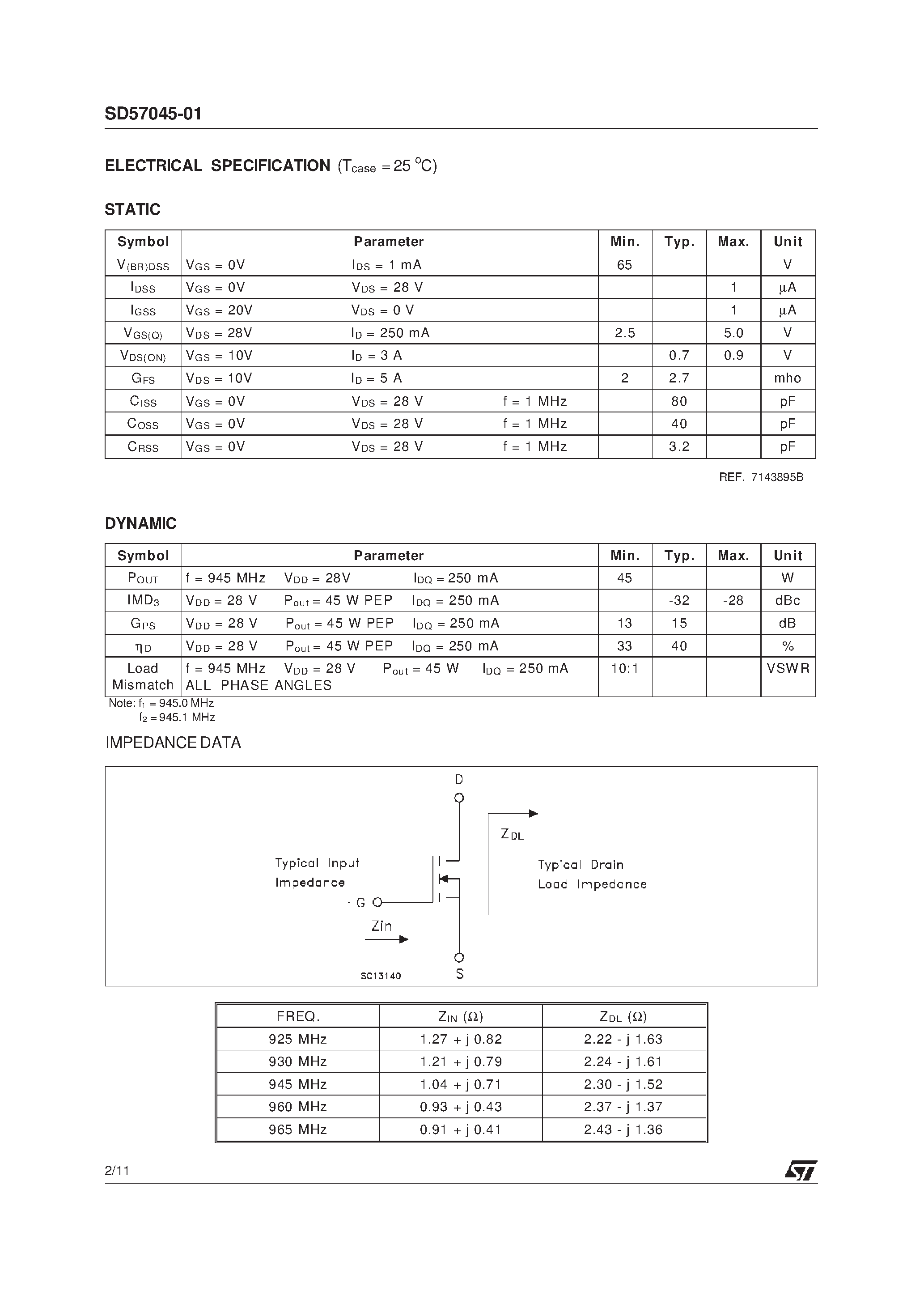 Datasheet SD57045-01 - RF POWER TRANSISTORS The LdmoSTFAMILY page 2