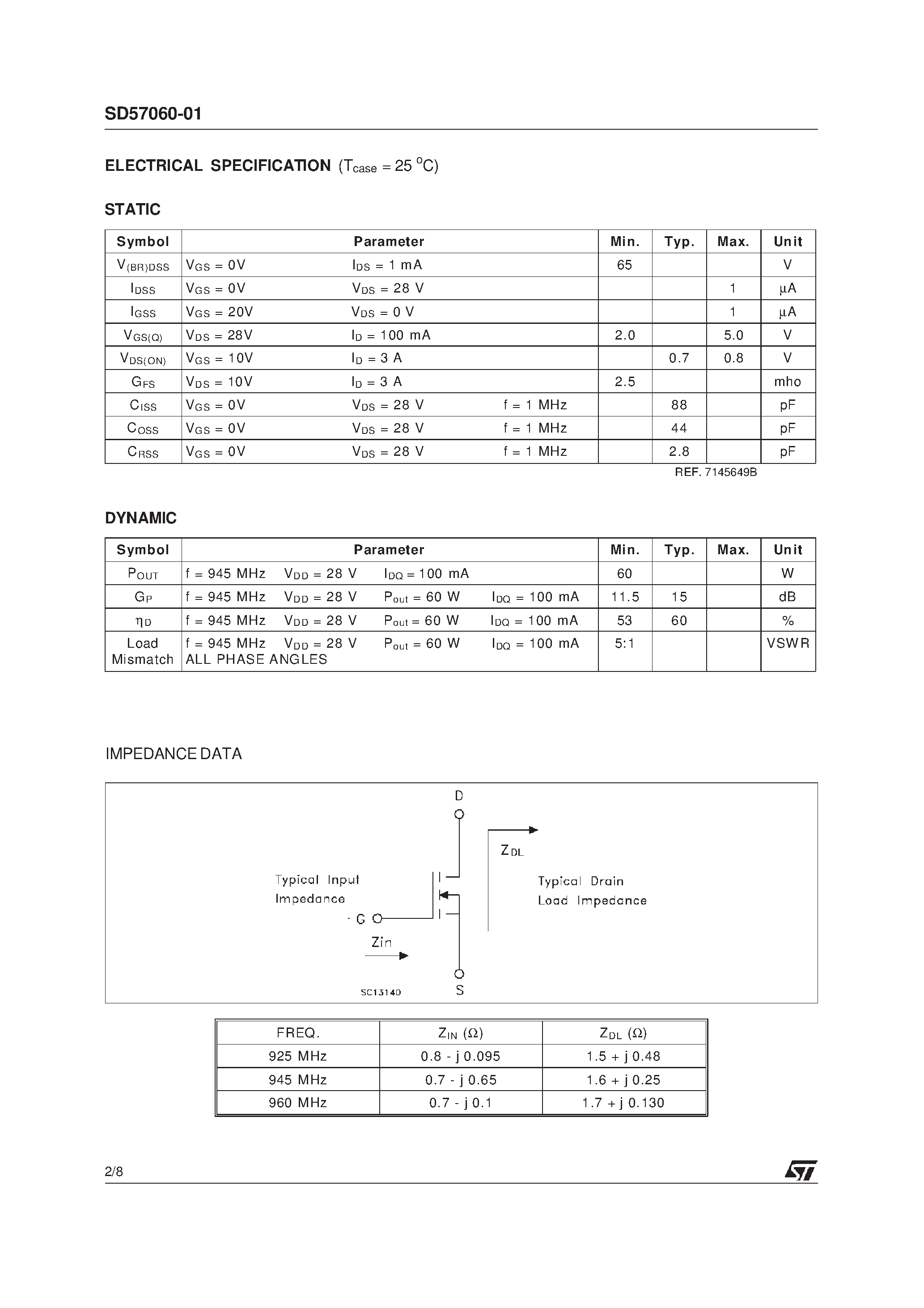 Datasheet SD57060-01 - RF POWER TRANSISTORS The LdmoSTFAMILY page 2