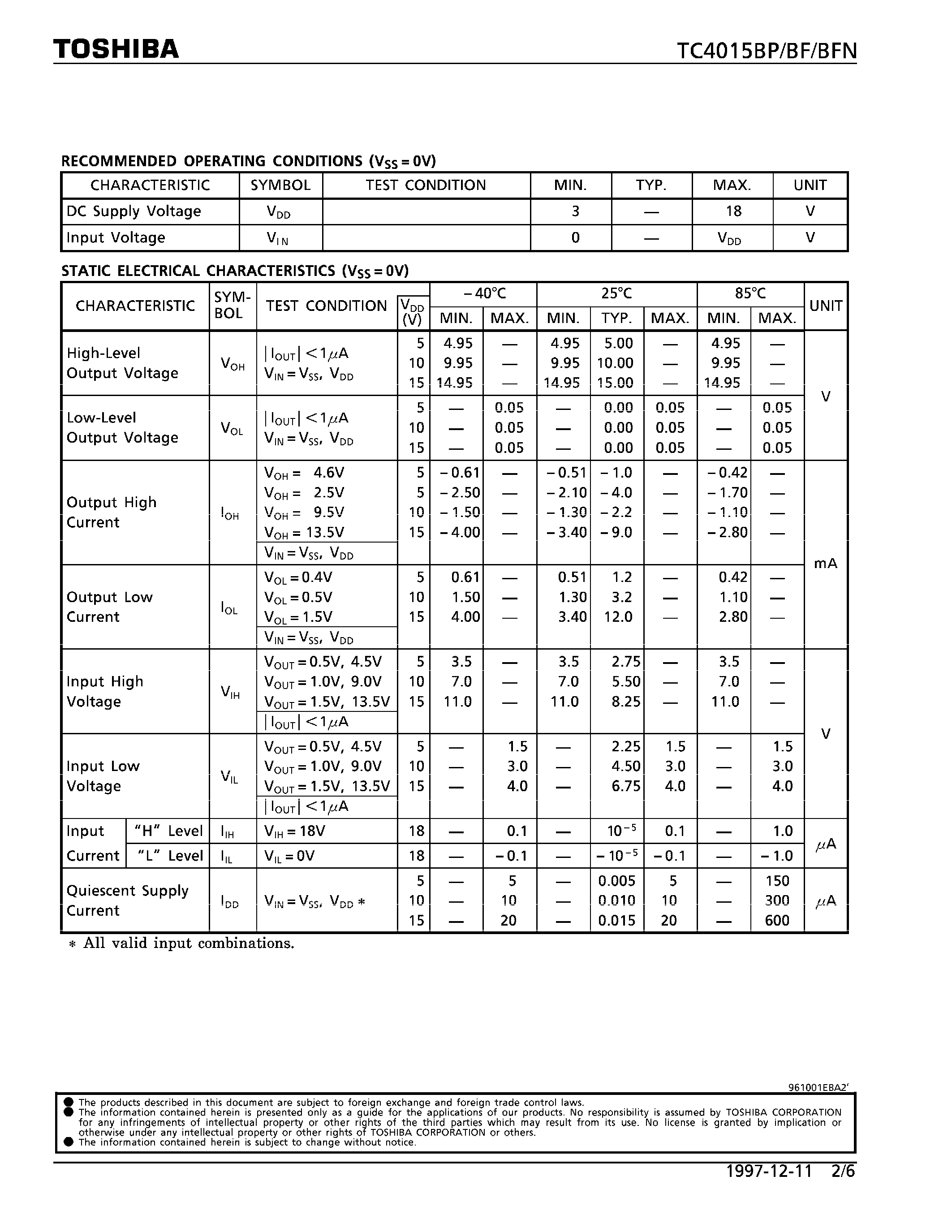 Datasheet TC4015 page 2 Datasheet TC4015 - DUAL 4-STAGE STATIC SHIFT REGISTER page 2