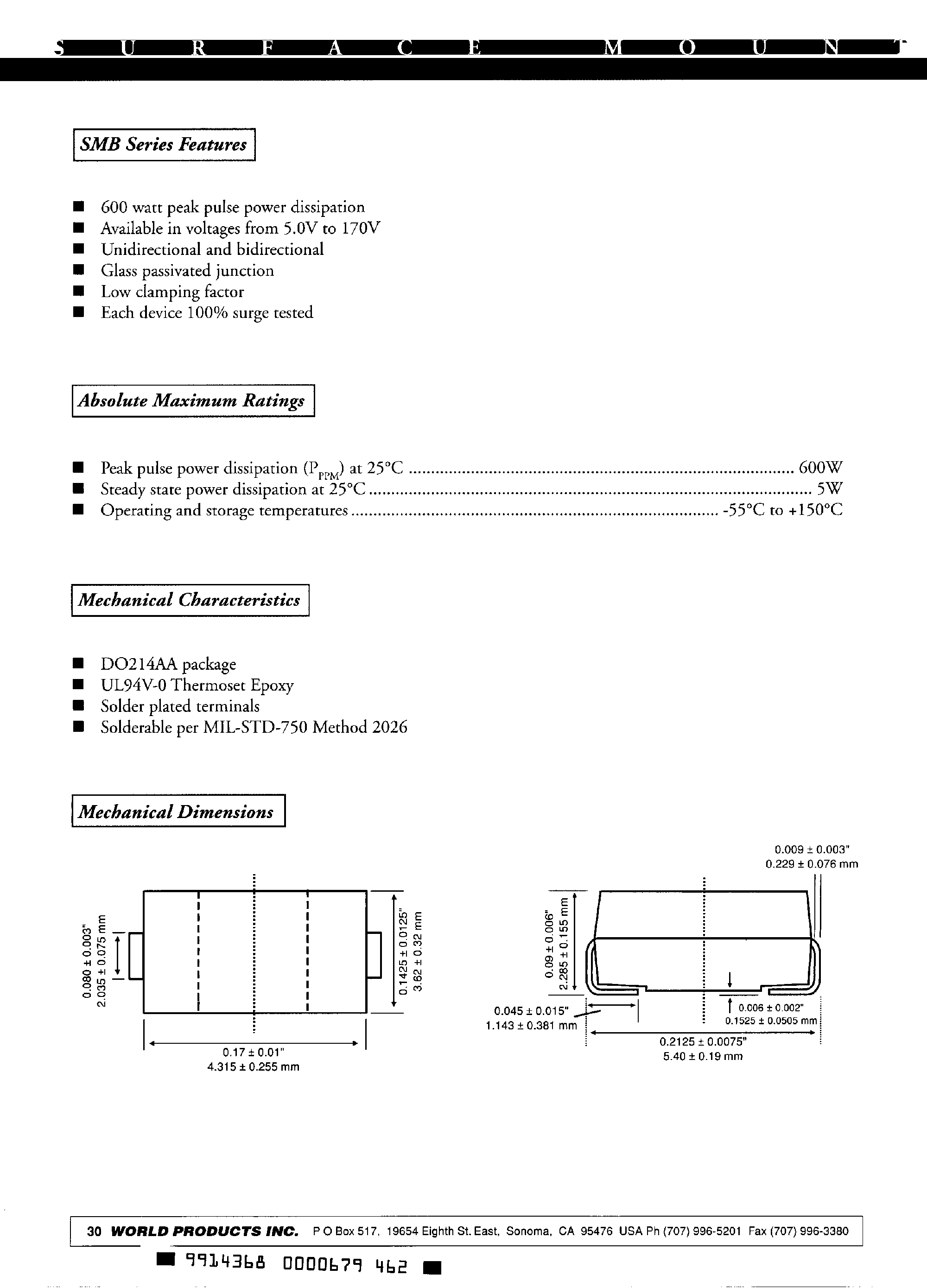Даташит SMB160 - Surface Mount страница 1