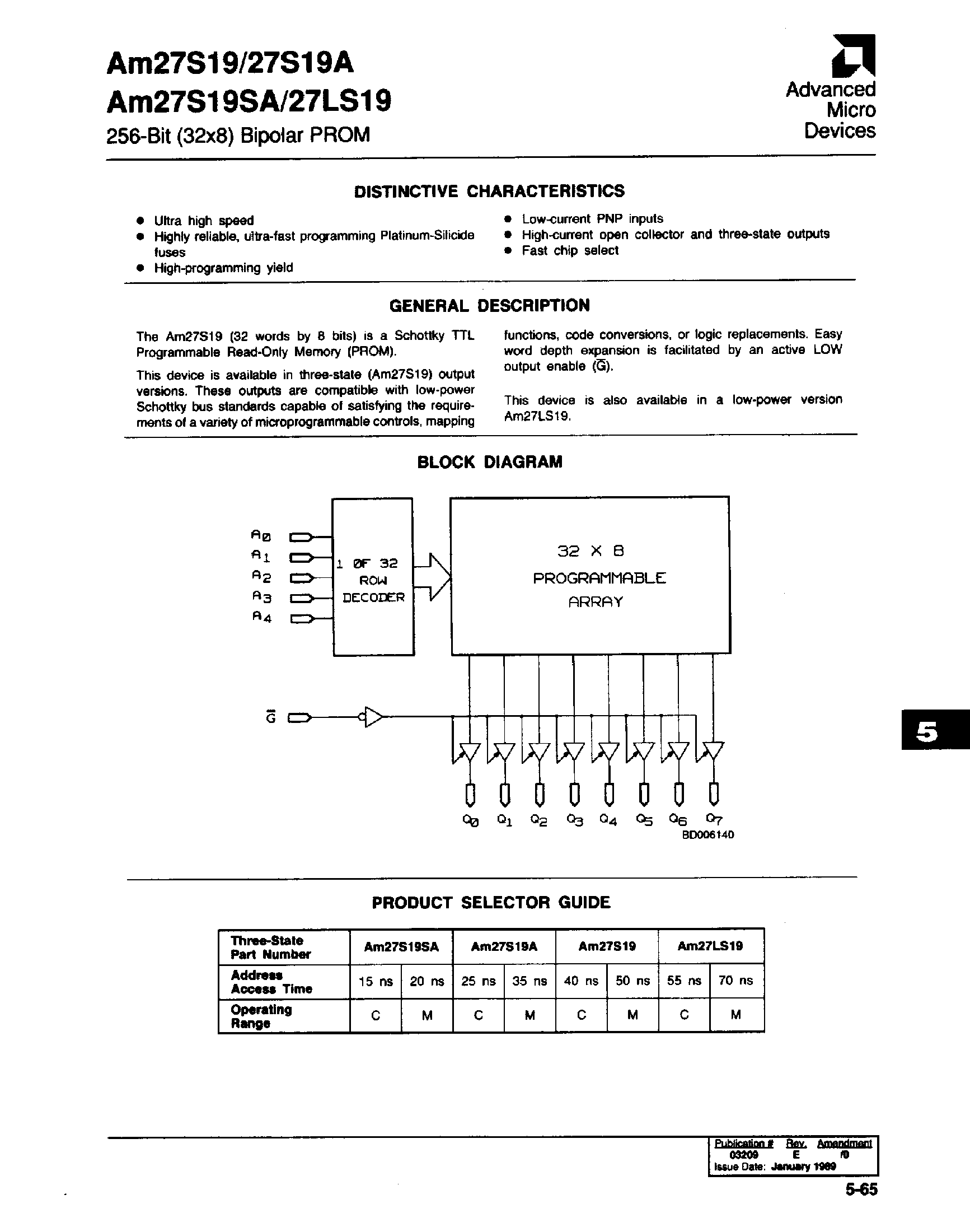 Datasheet AM27S19A - 256 Bit Bipolar PROM page 1