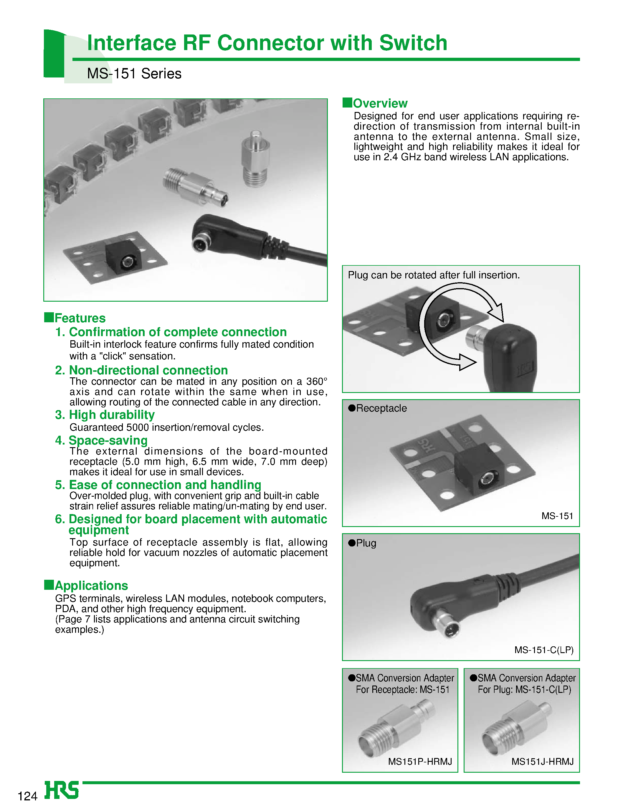 Даташит на микросхему MS151 страница 1 Даташит MS151 - Interface RF Connector with Switch страница 1