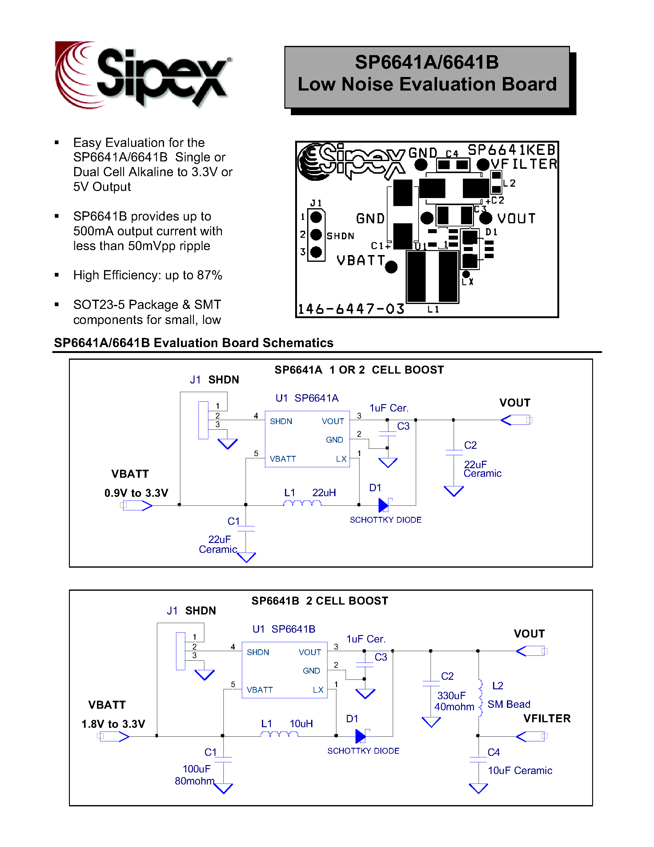Datasheet SP6641BEK-3.3 page 1 Datasheet SP6641BEK-3.3 - Low Noise Evaluation Board page 1