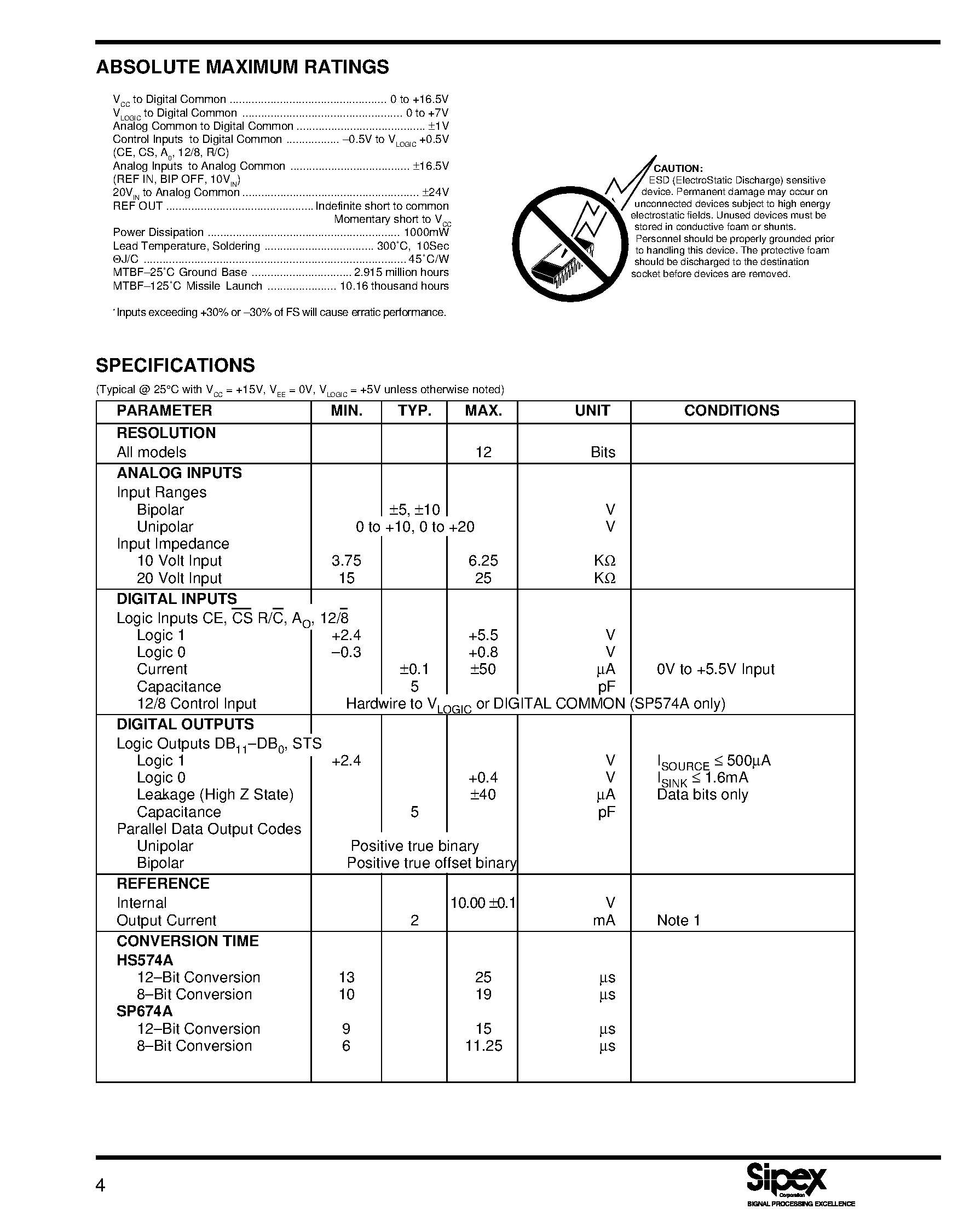 Даташит SP674AK - 12-Bit Sampling A/D Converters страница 2