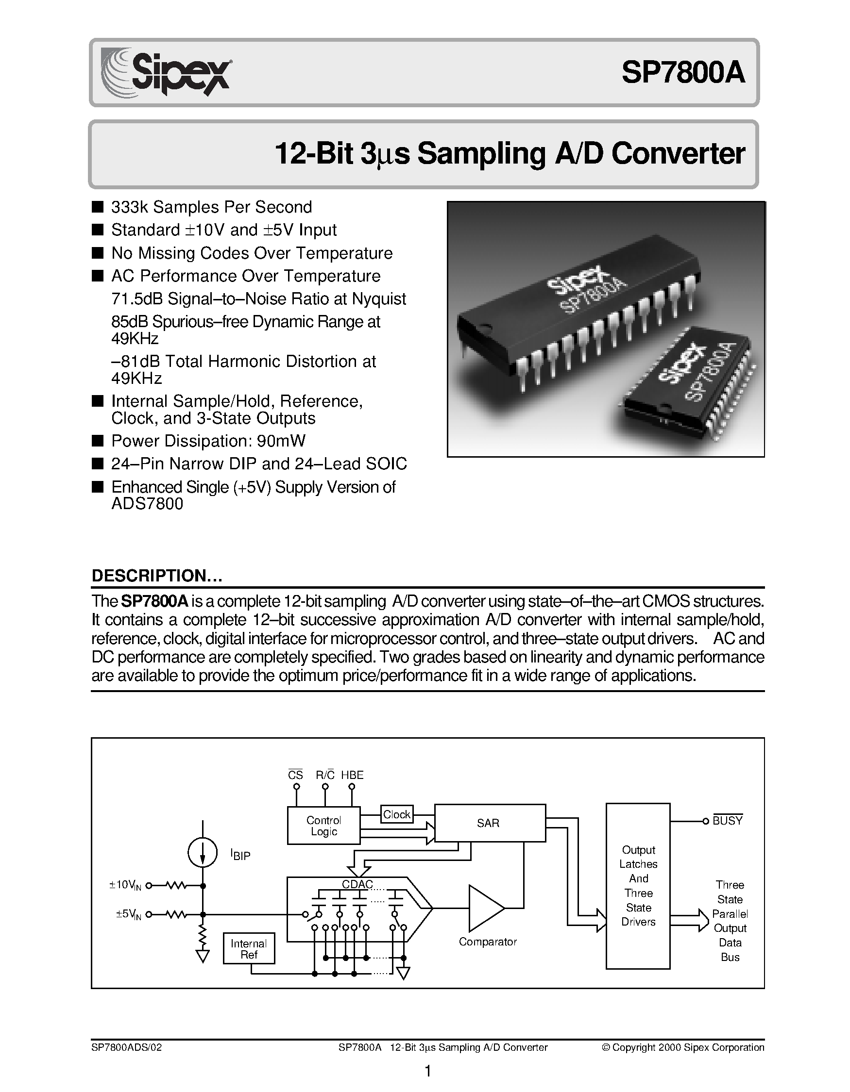 Даташит SP7800 - 12-Bit 3ms Sampling A/D Converter страница 1