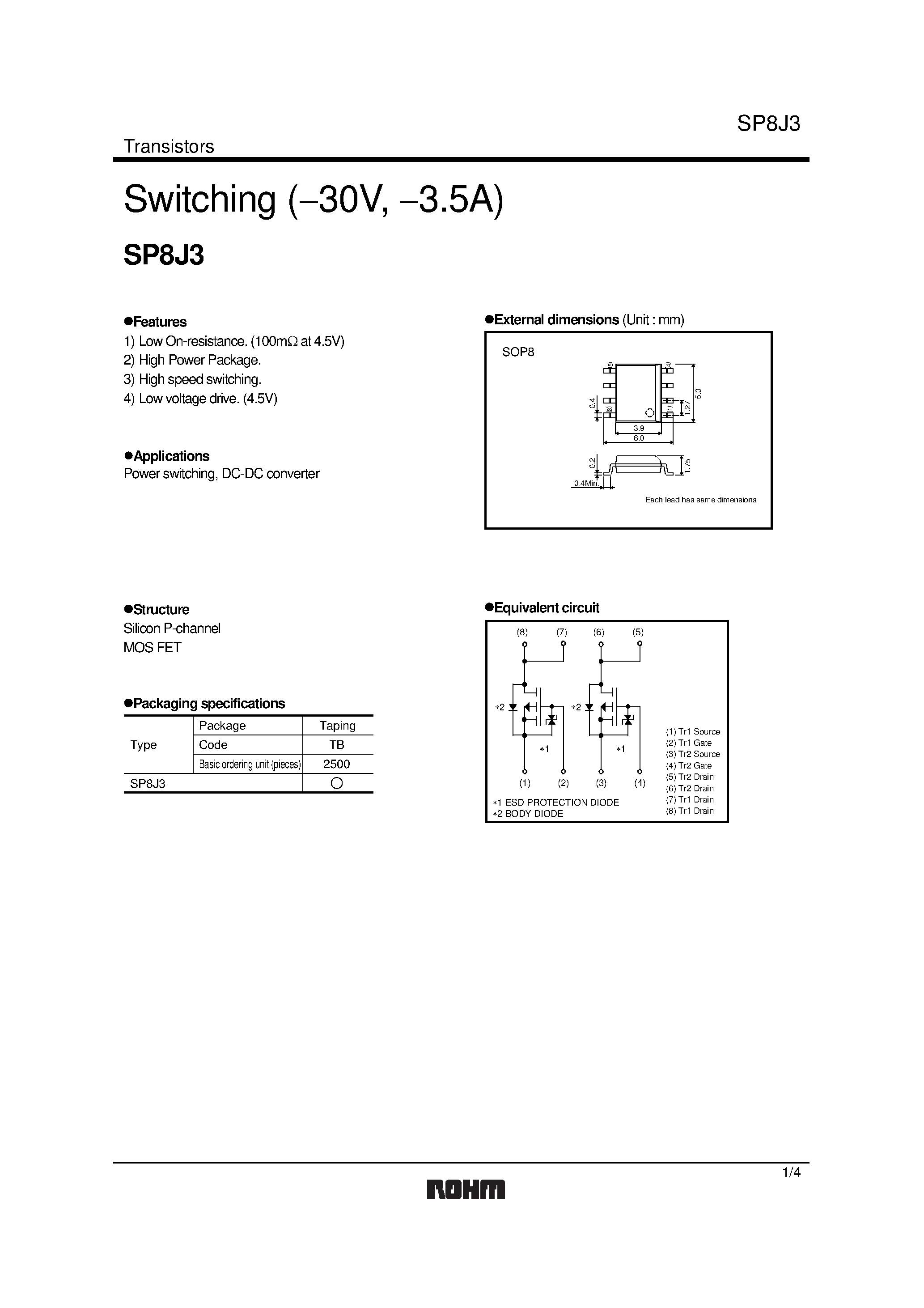 Datasheet sp8j3 page 1 Datasheet sp8j3 - Switching (30V / 3.5A) page 1
