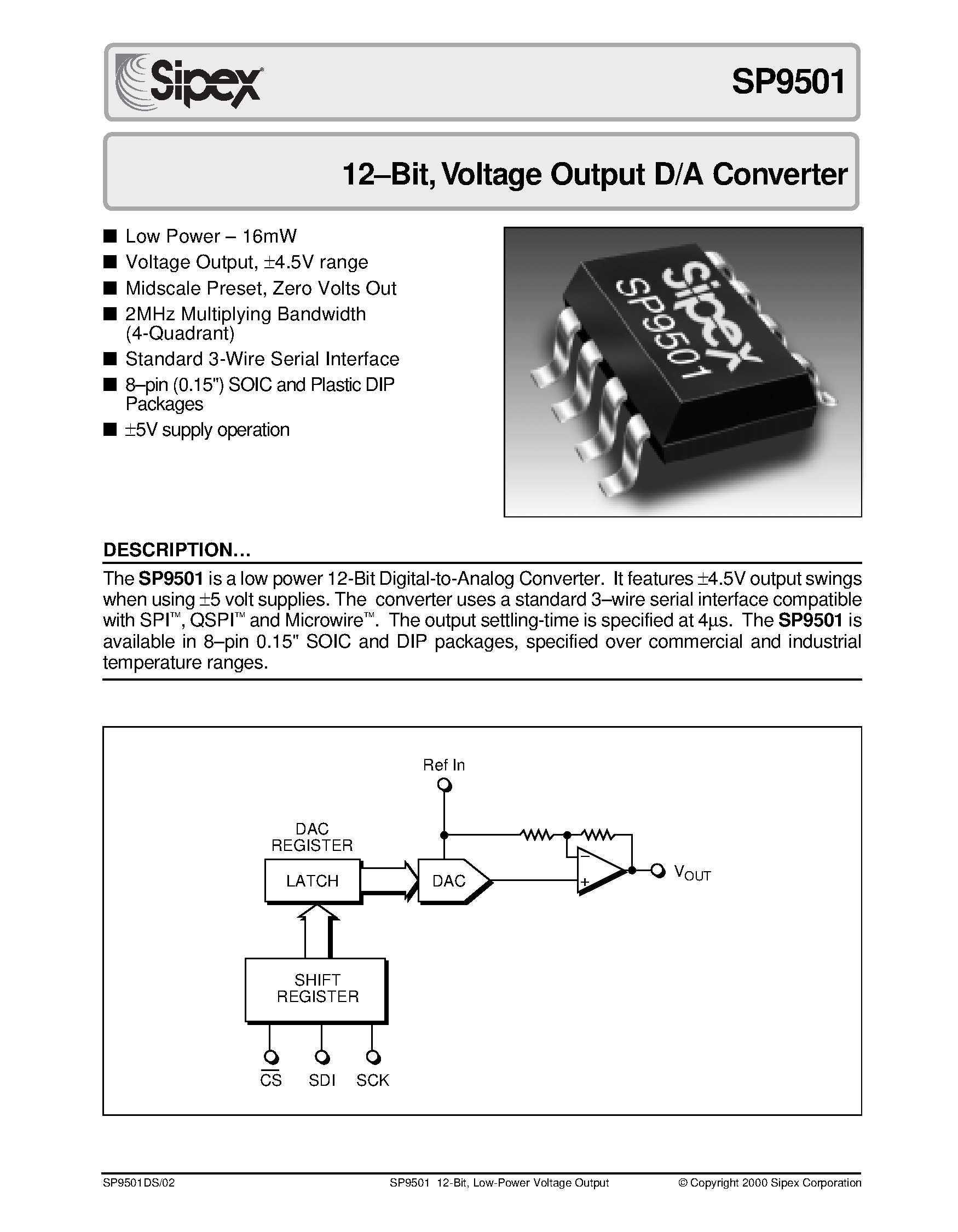 Даташит SP9501 - 12-Bit / Voltage Output D/A Converter страница 1
