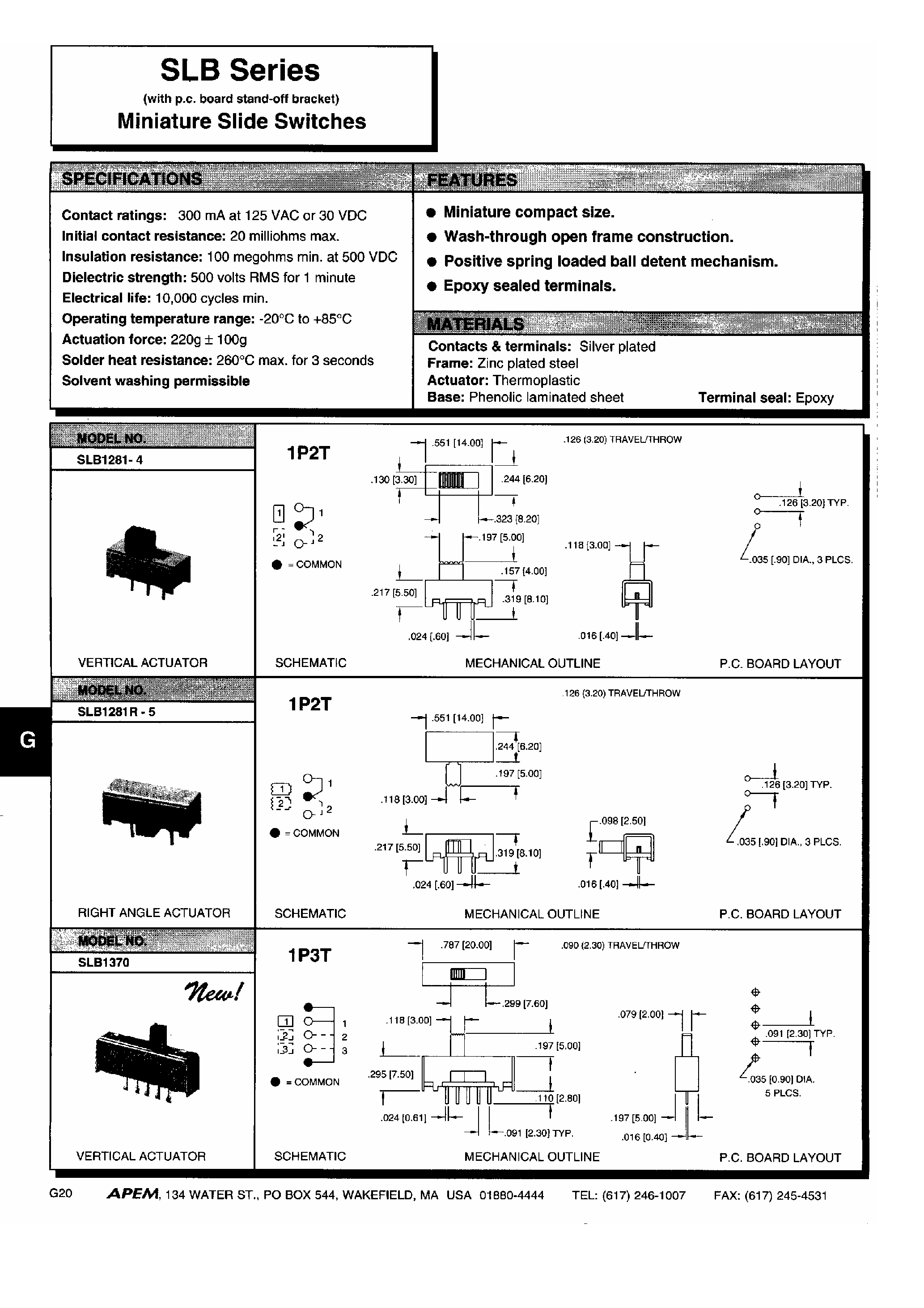 Даташит на микросхему SLB1370 страница 1 Даташит SLB1370 - Miniature Slide Switches страница 1