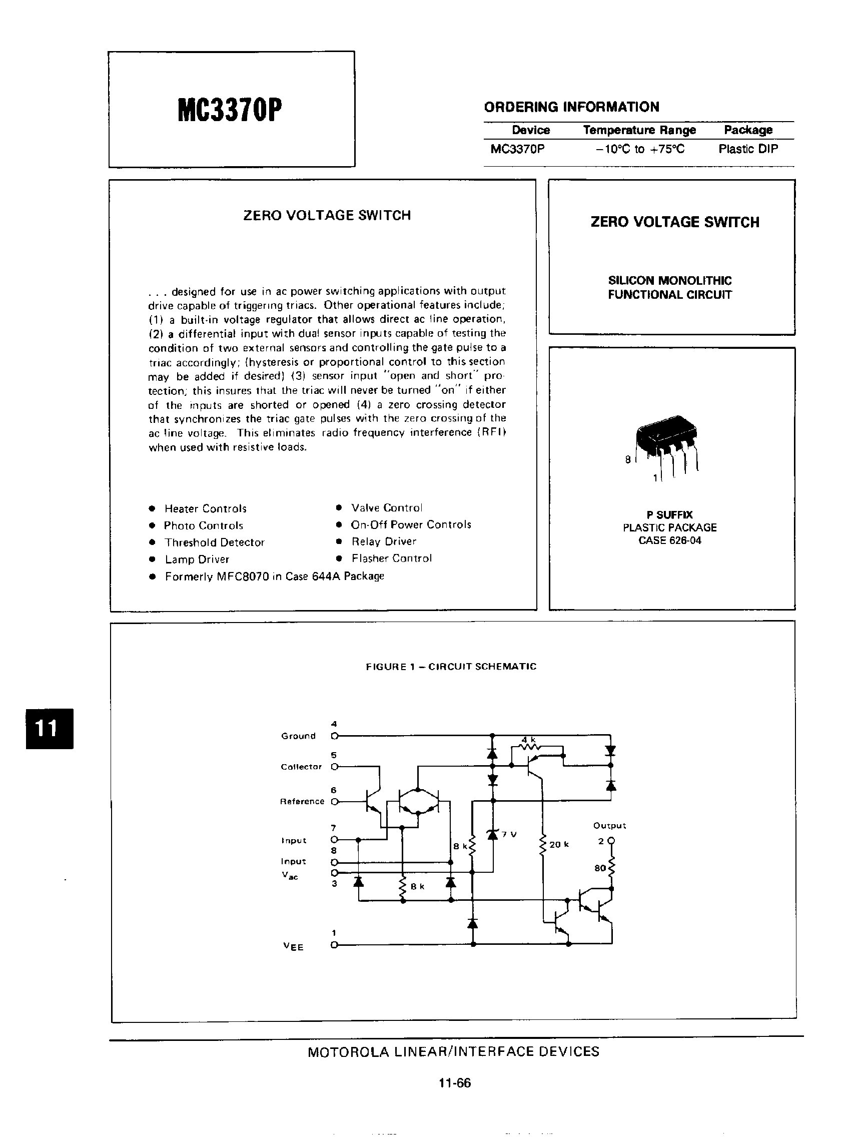 Даташит MC3370P - Zero Voltage Switch страница 1