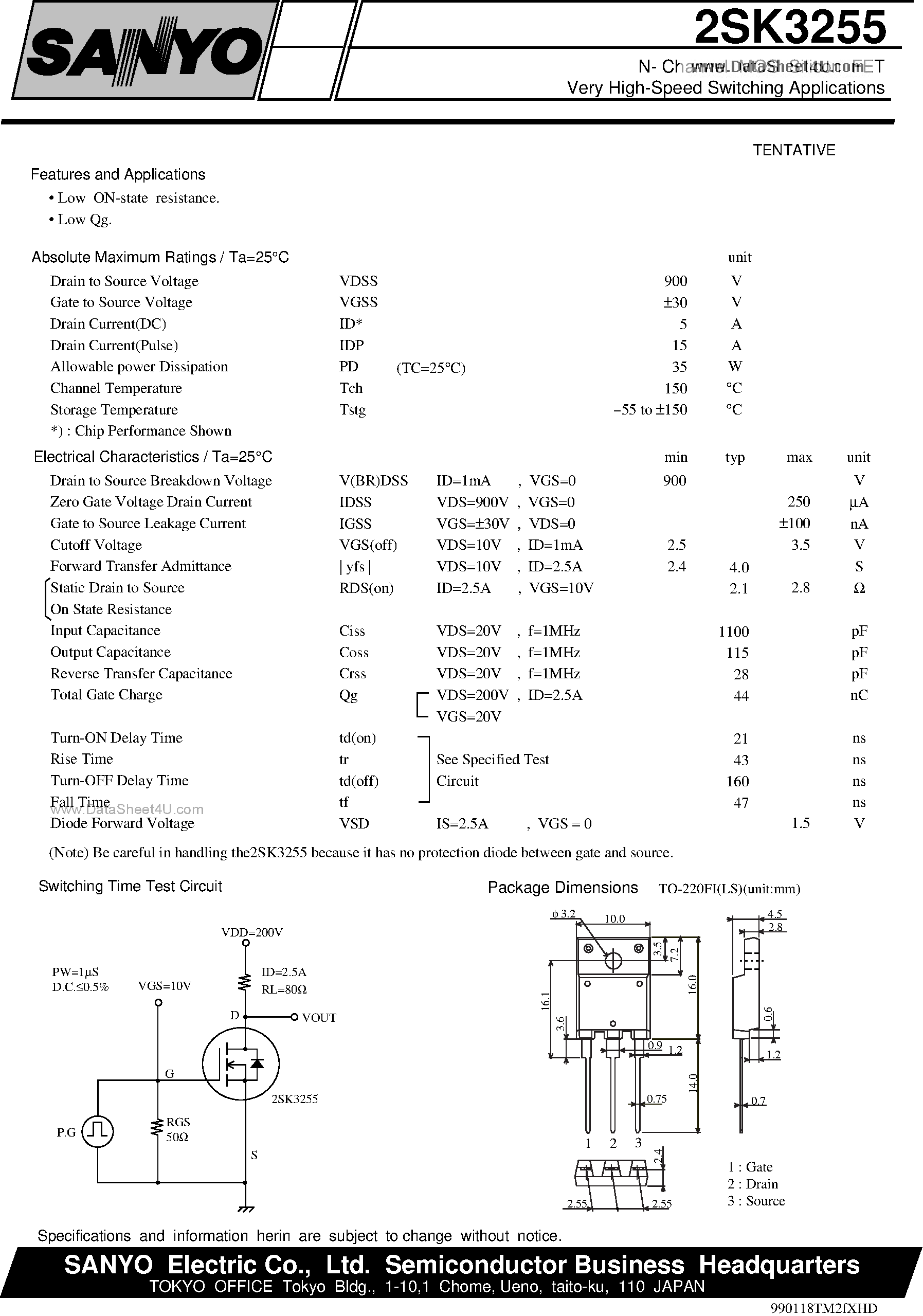 Даташит 2SK3255 - TO-220 Type Transistors страница 1