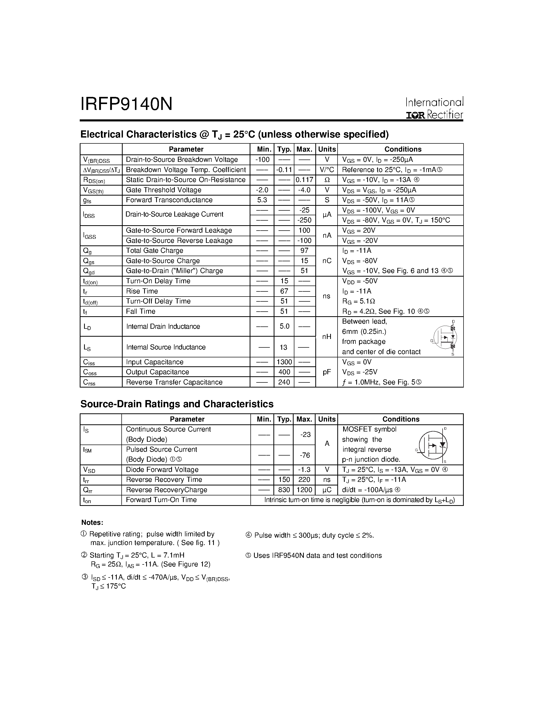 Datasheet IRFP9140N page 2 Datasheet IRFP9140N - Power MOSFET page 2