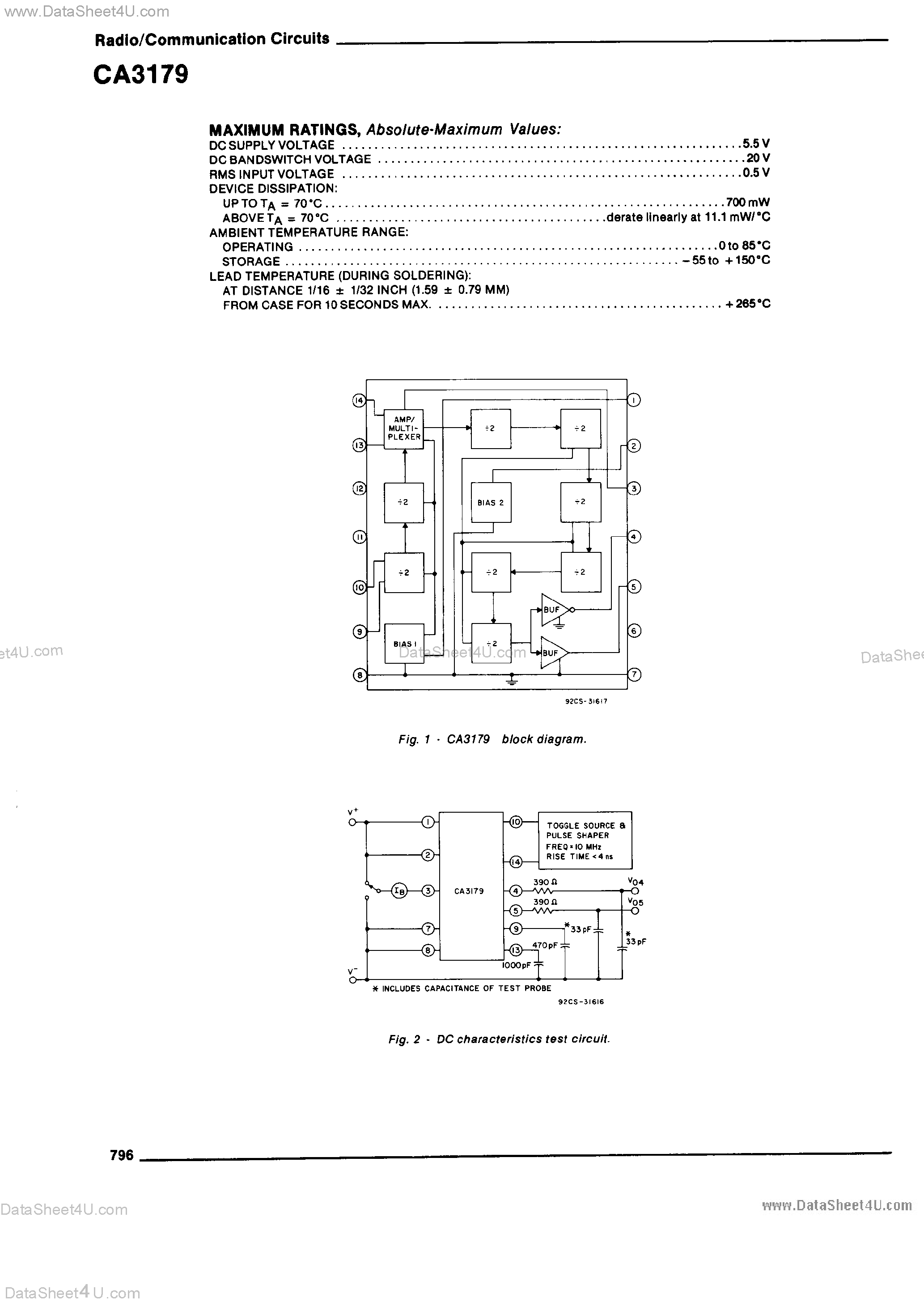 Даташит на микросхему CA3179 страница 2 Даташит CA3179 - 1.25 Ghz Prescaler for Industrial Applications страница 2