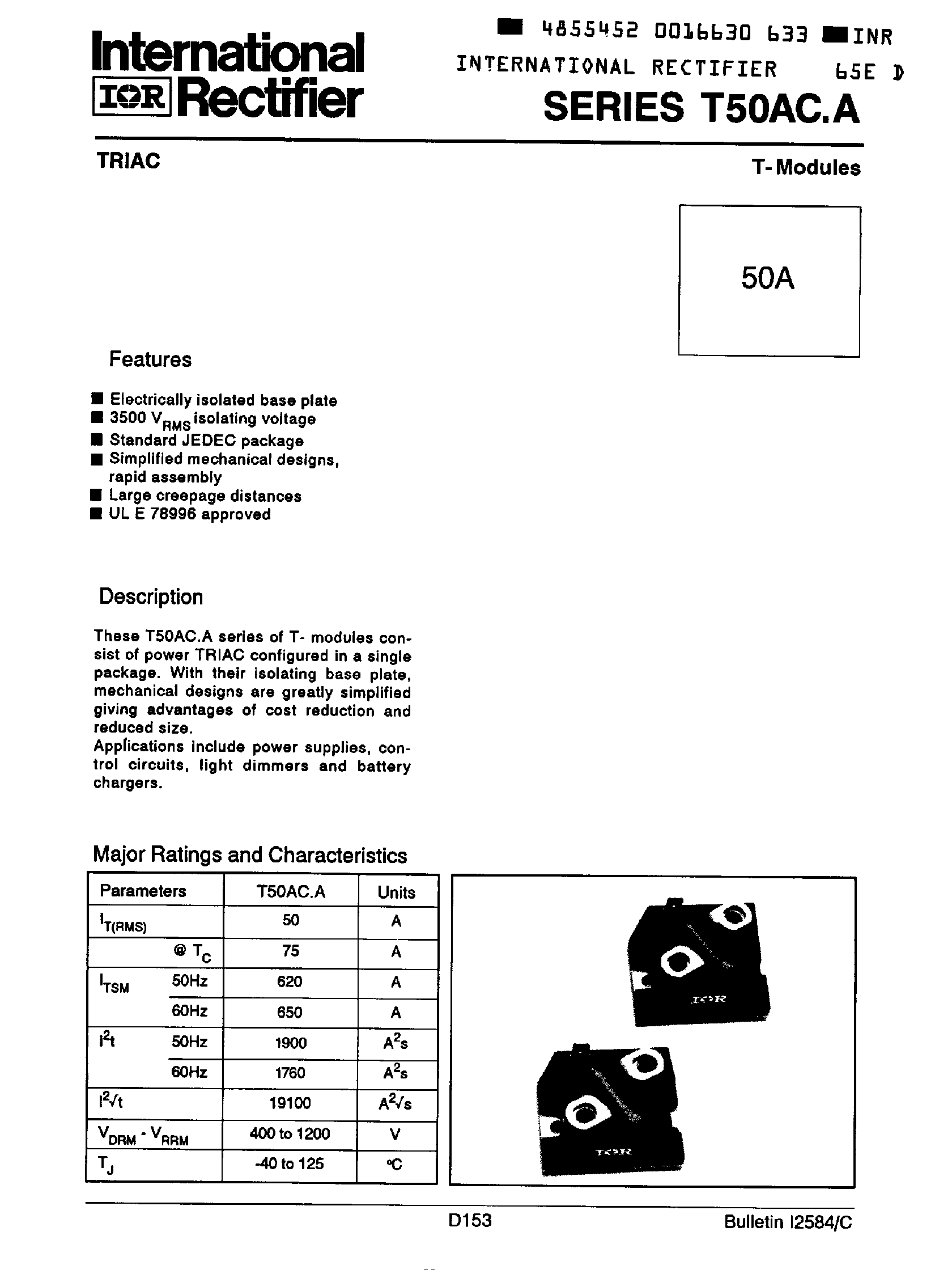 Datasheet T50ACxx - Triac / T-Modules page 1