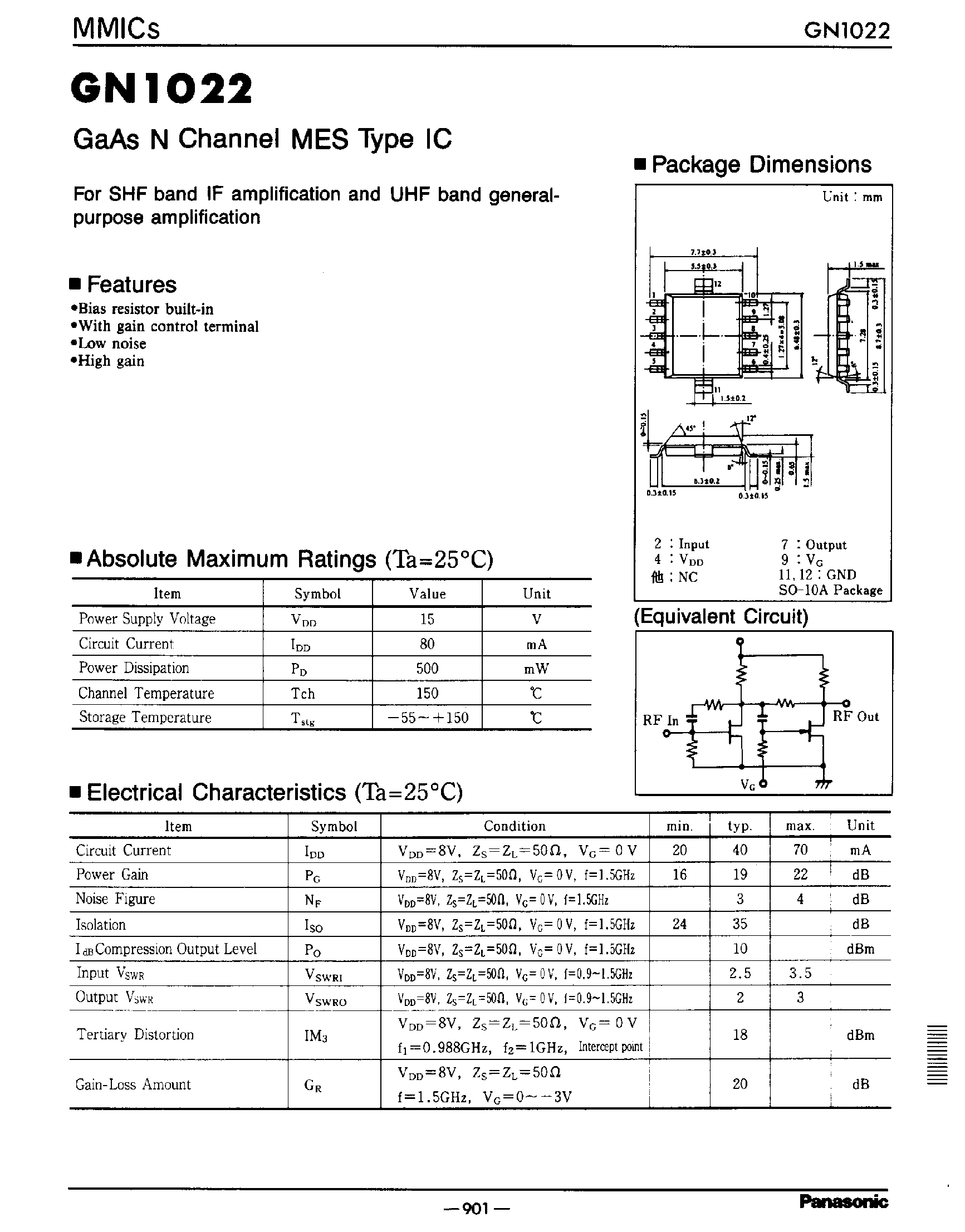Datasheet GN1022 page 1 Datasheet GN1022 - GaAs N Channel MES Type IC page 1