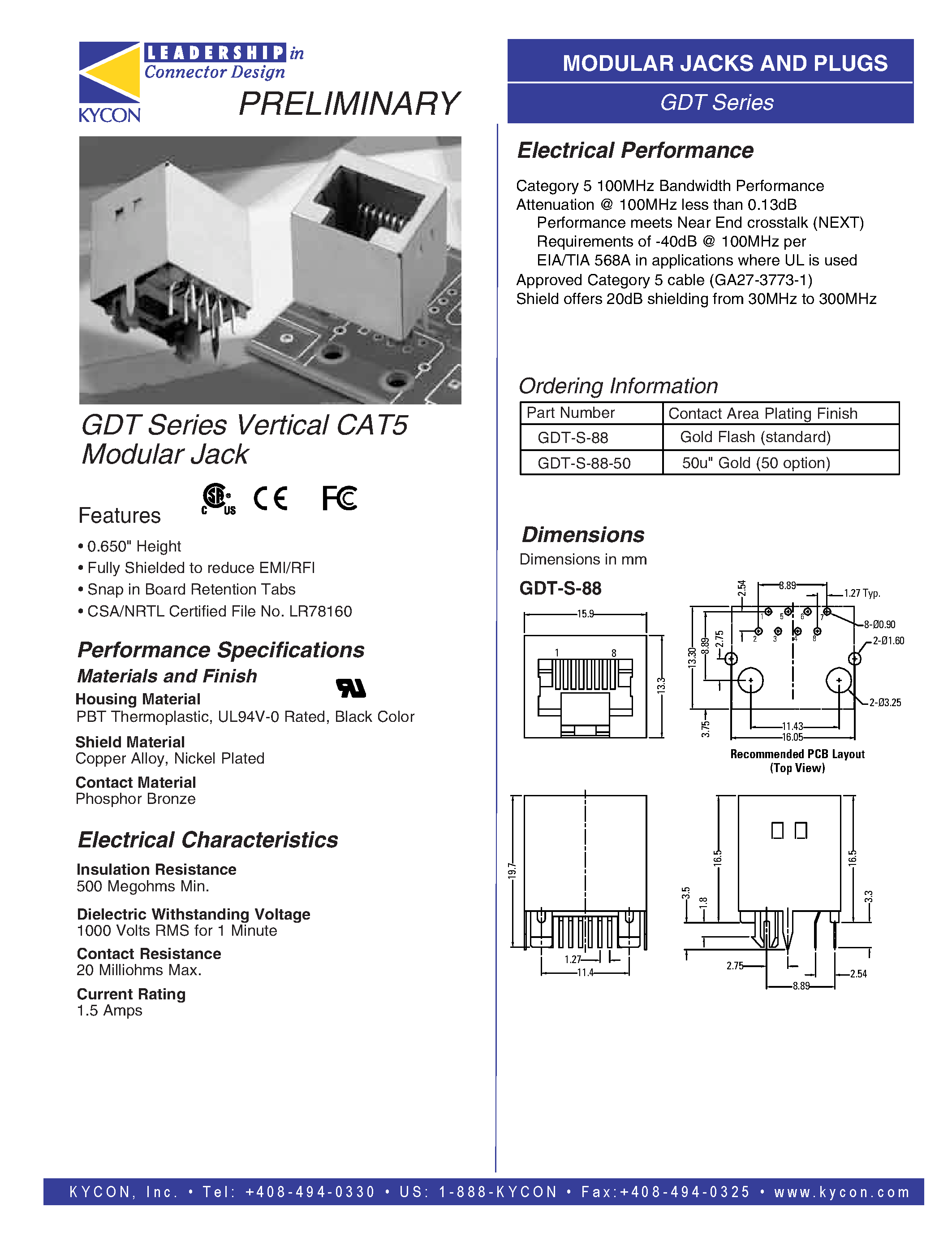 Datasheet GDT-S-88 page 1 Datasheet GDT-S-88 - Modukar Jacks and Plugs page 1