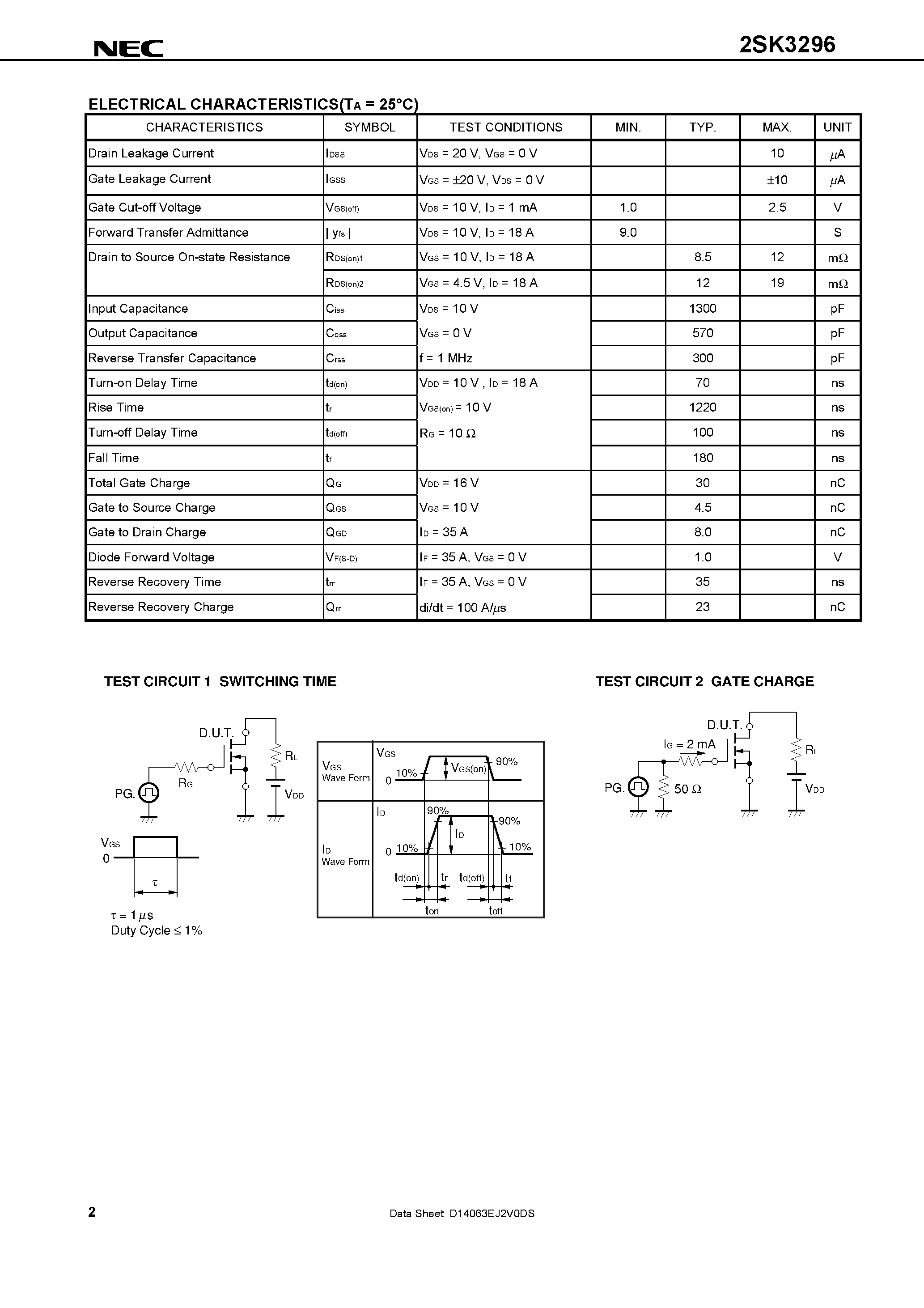 Даташит 2SK3296 - MOS FIELD EFFECT TRANSISTOR страница 2