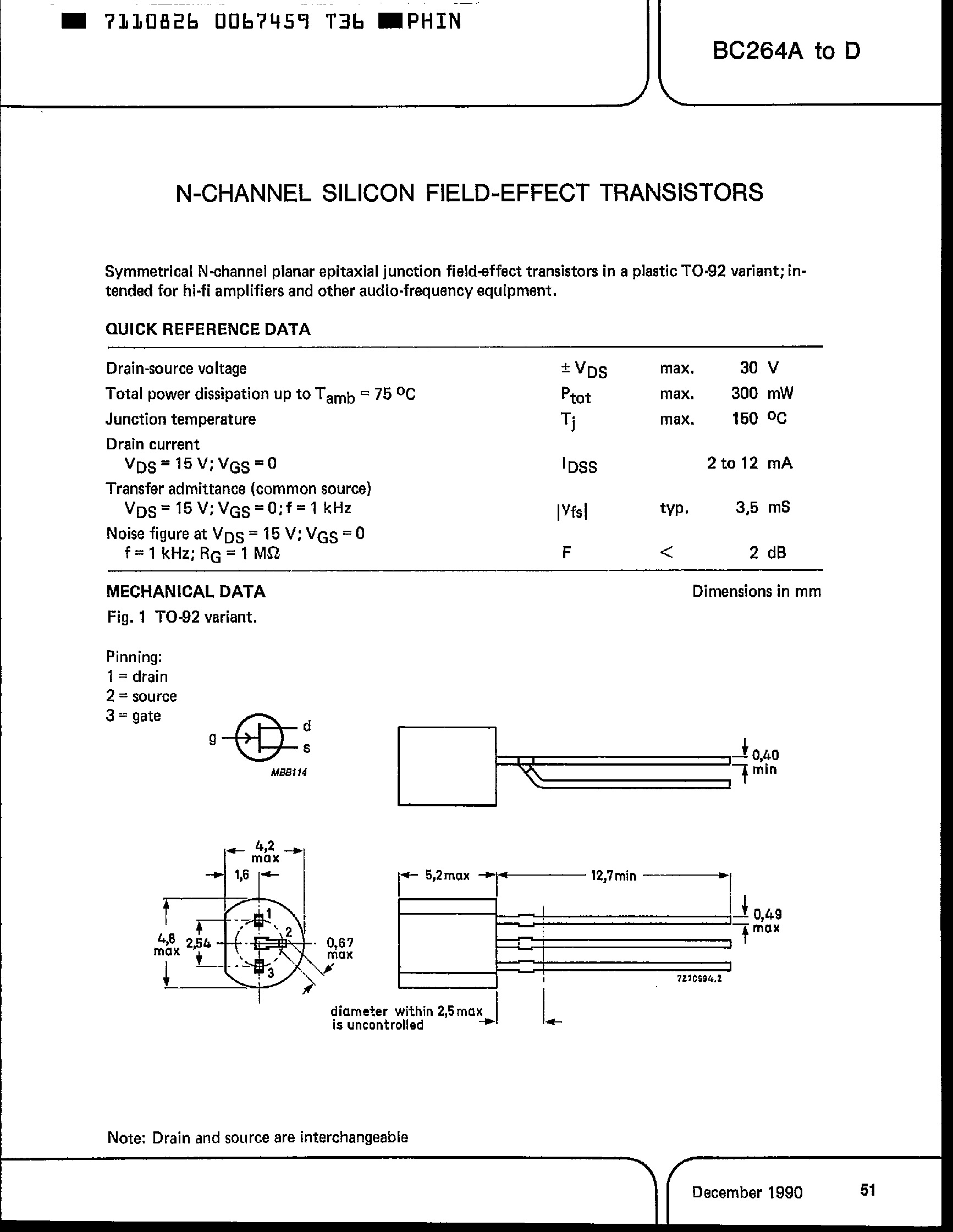 Datasheet BC264 - N Channel Junction Field Effect Transistors page 1