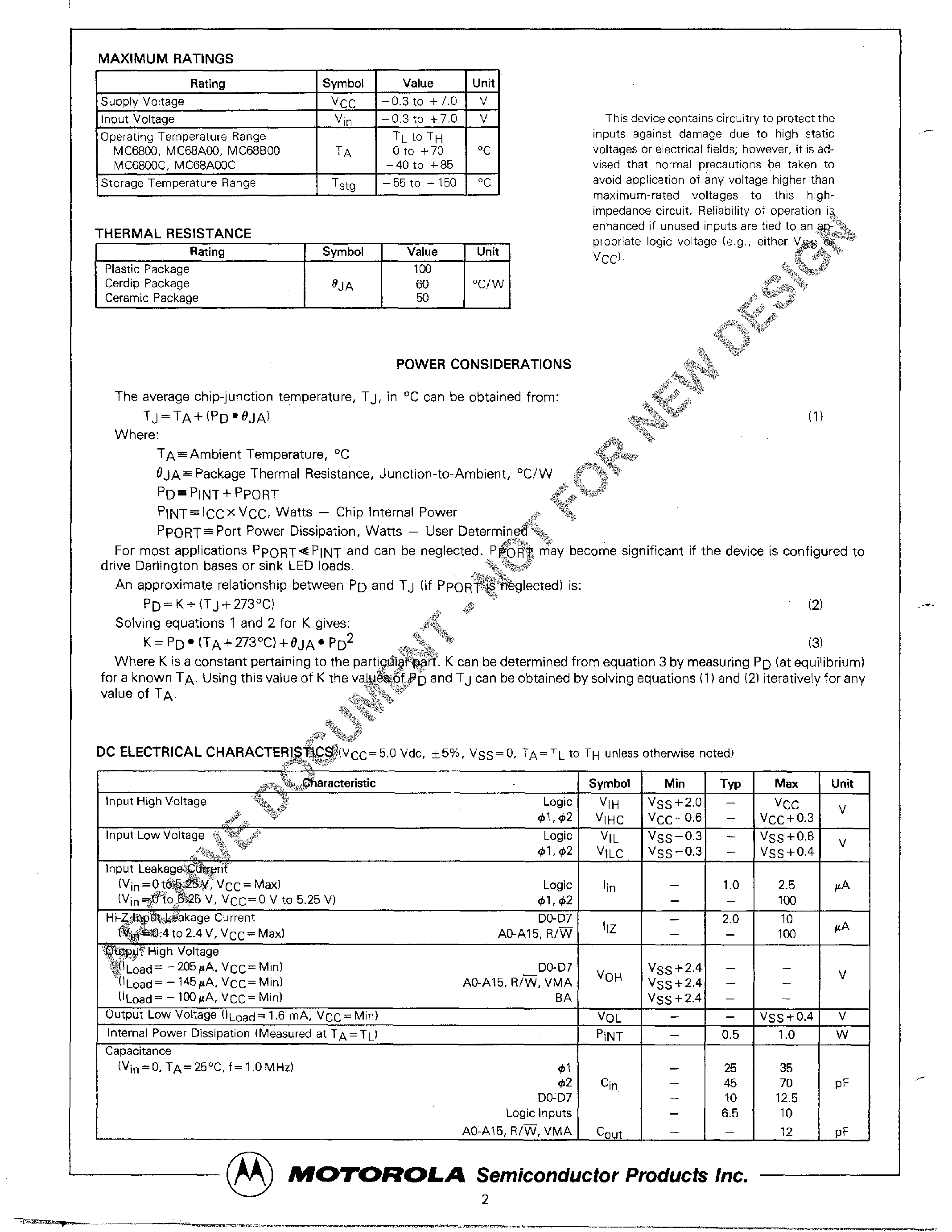 Datasheet MC6800 - 8-BIT MICROPROCESSING UNIT (MPU) page 2
