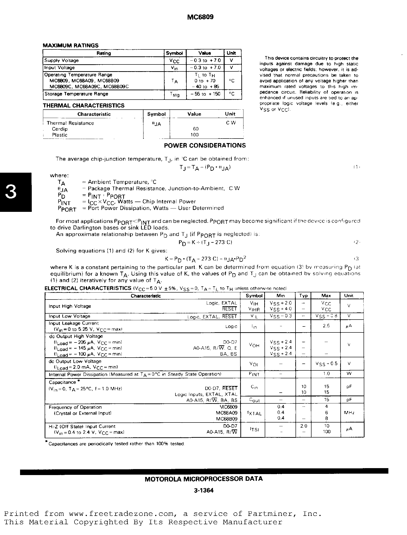 Datasheet MC6809 - 8-Bit Microprocessing Unit page 2