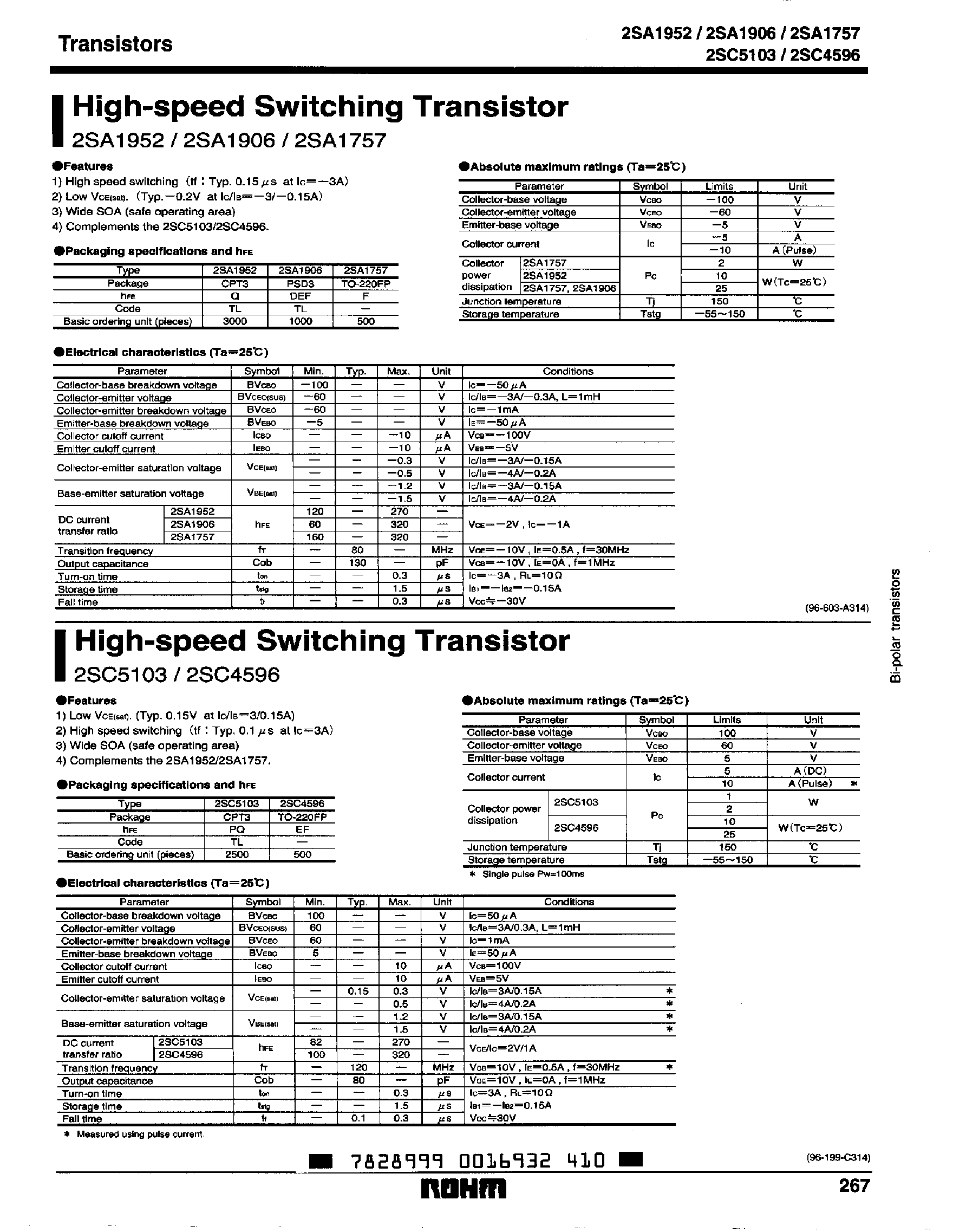 Datasheet 2SA1757 - High Speed Switching Transistor page 1