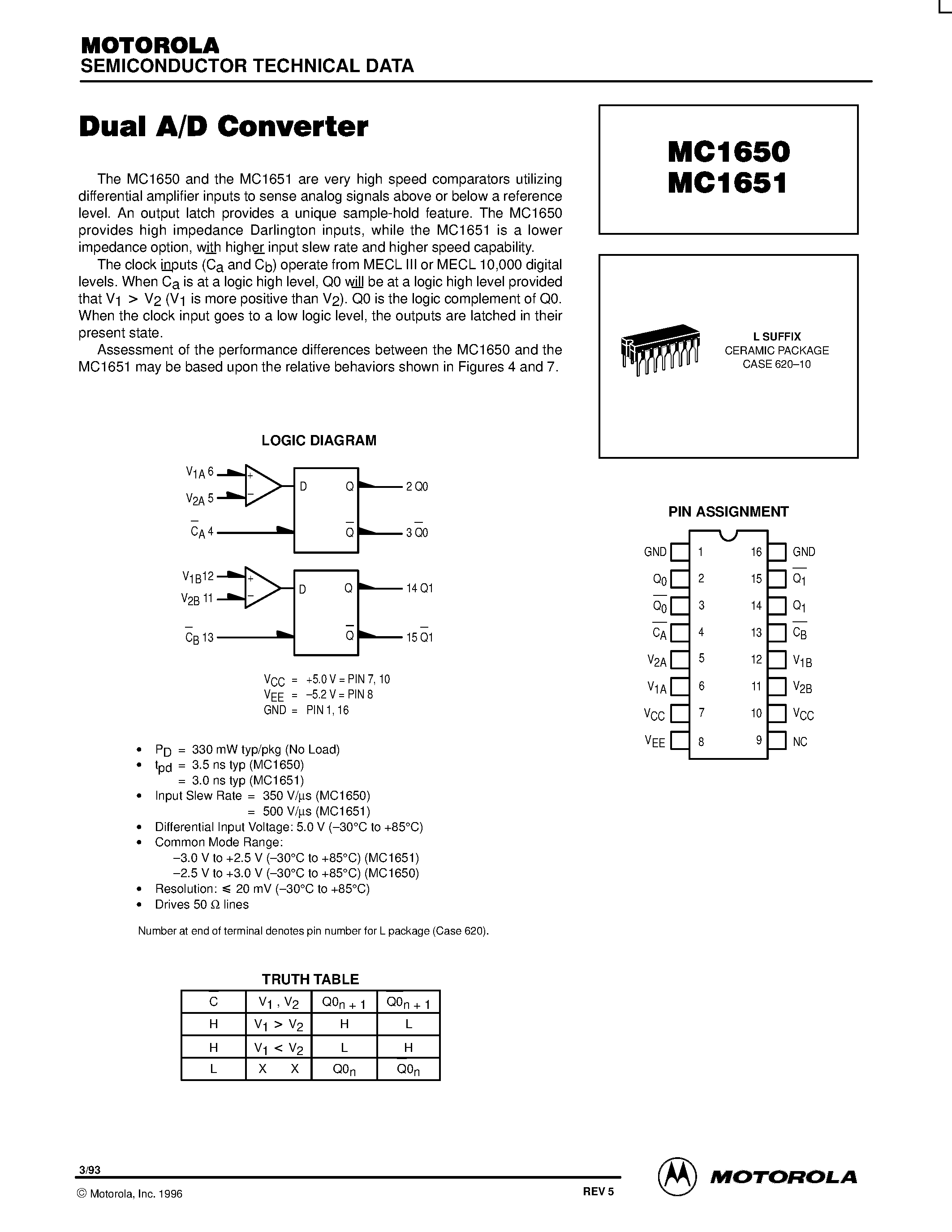 Даташит MC1650 - DUAL A/D CONVERTER страница 1