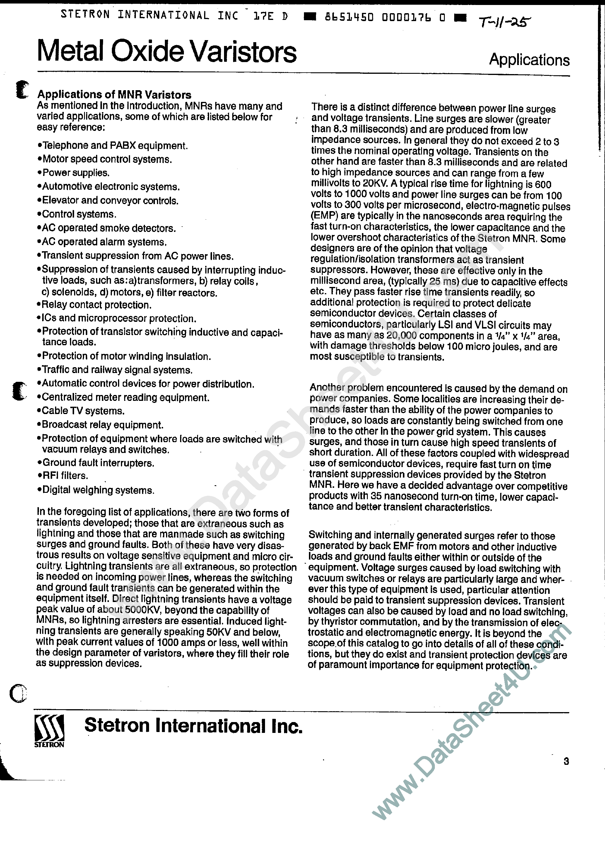 Datasheet 0330NRxx-x - Metal Oxide Varistors page 1