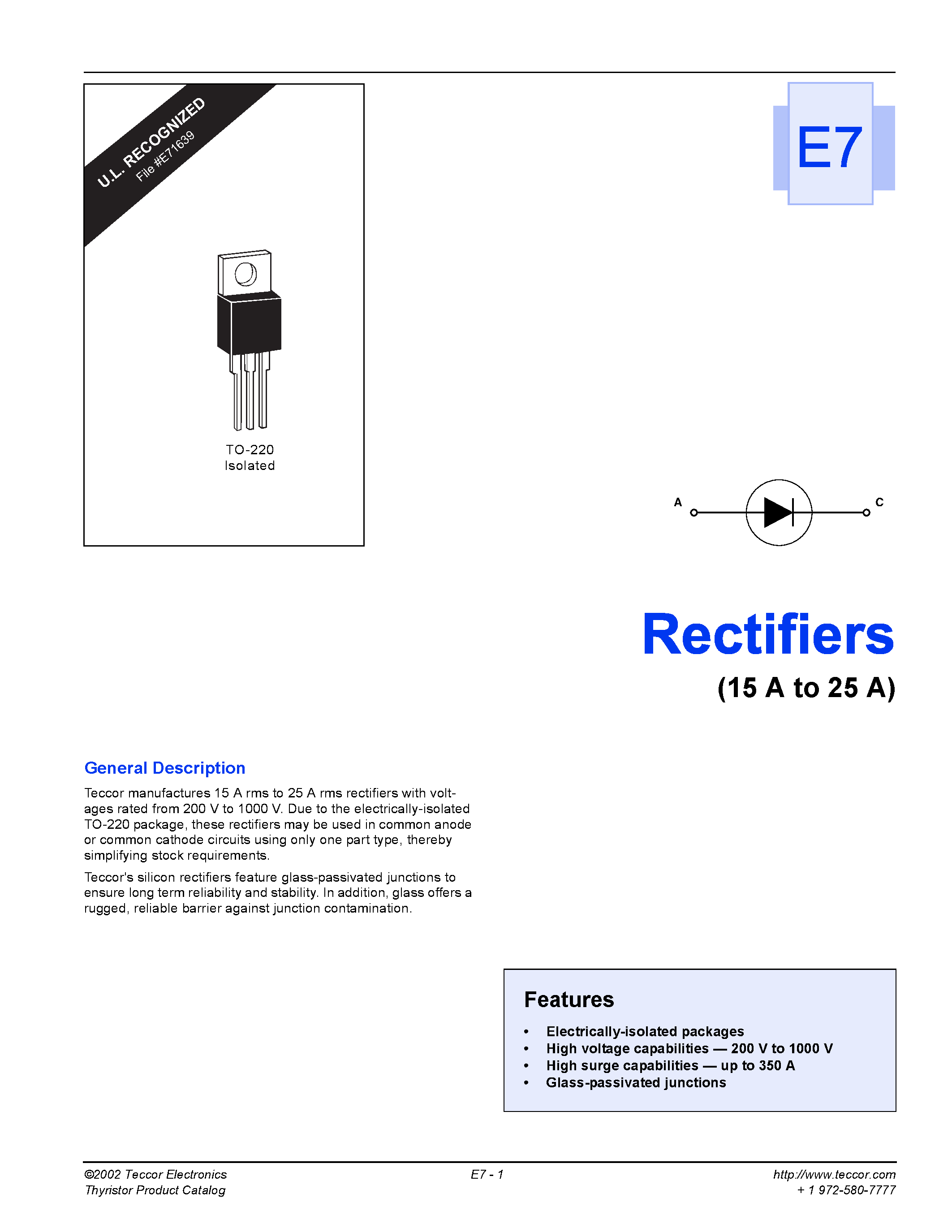 Datasheet D6020L page 1 Datasheet D6020L - Rectifiers page 1