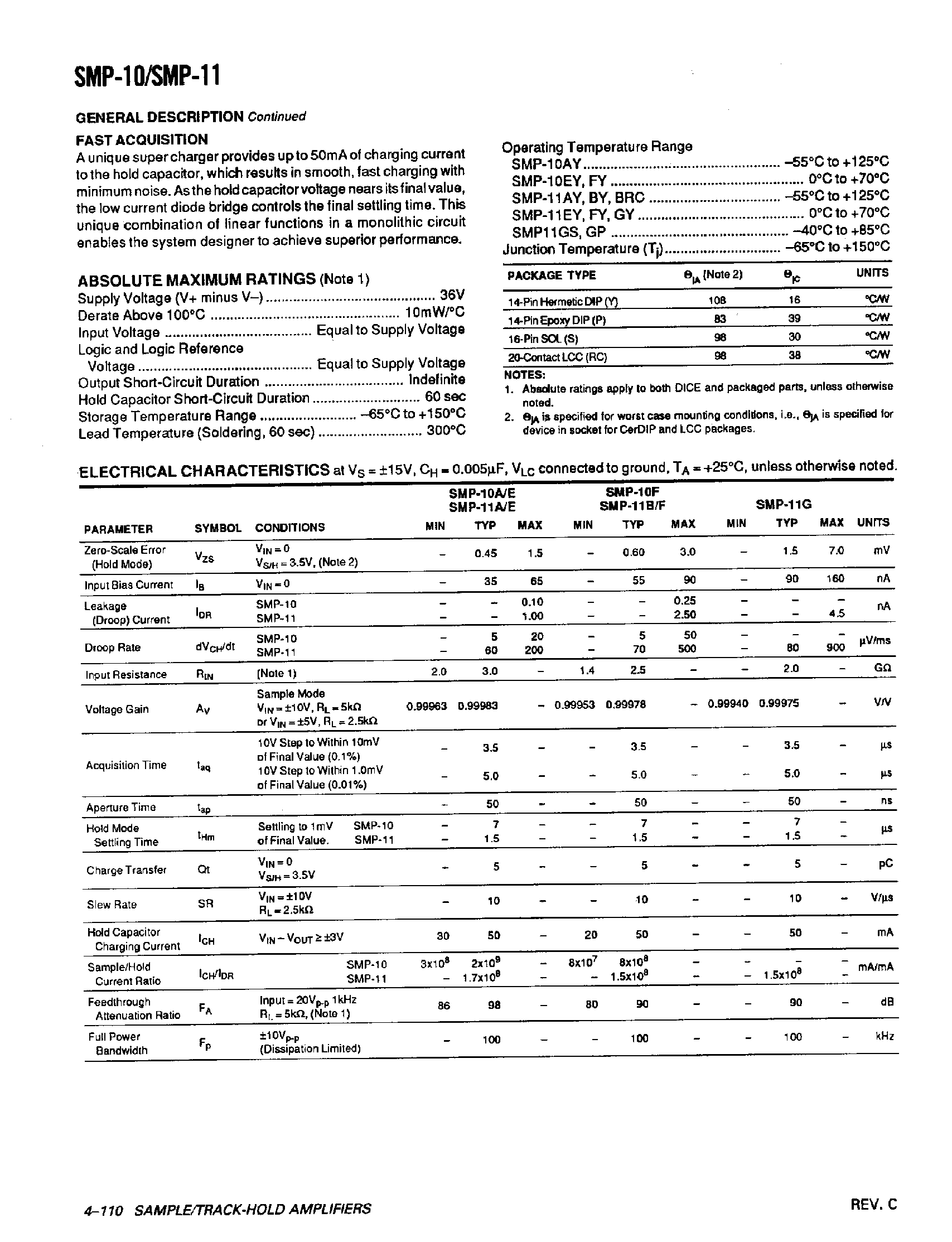 Datasheet SMP11G - Low Droop Rate / Accurate / Sample and Hold Amplifiers page 2
