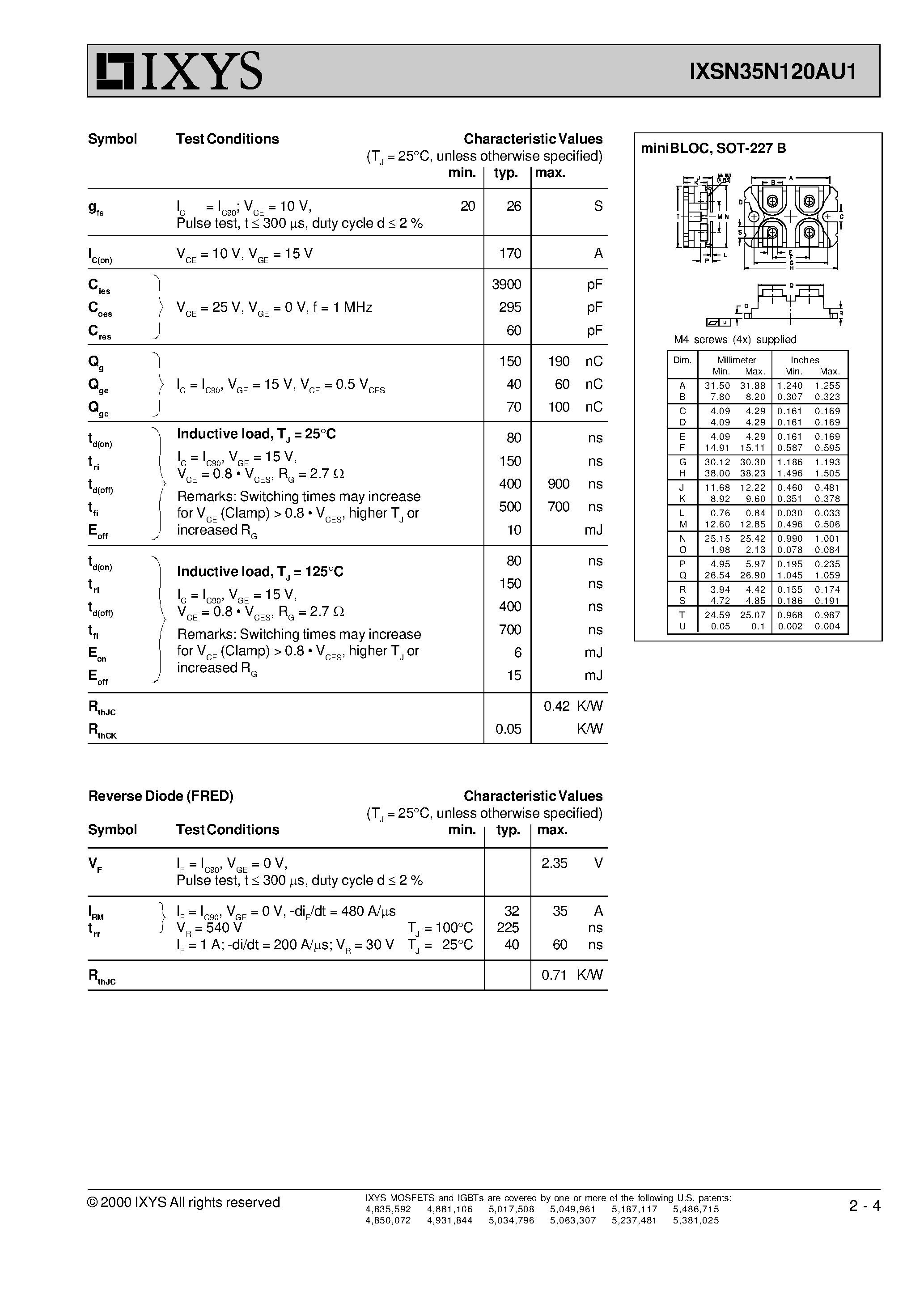 Даташит IXSN35N120AU1 - High Voltage 1 GBT with Diode страница 2
