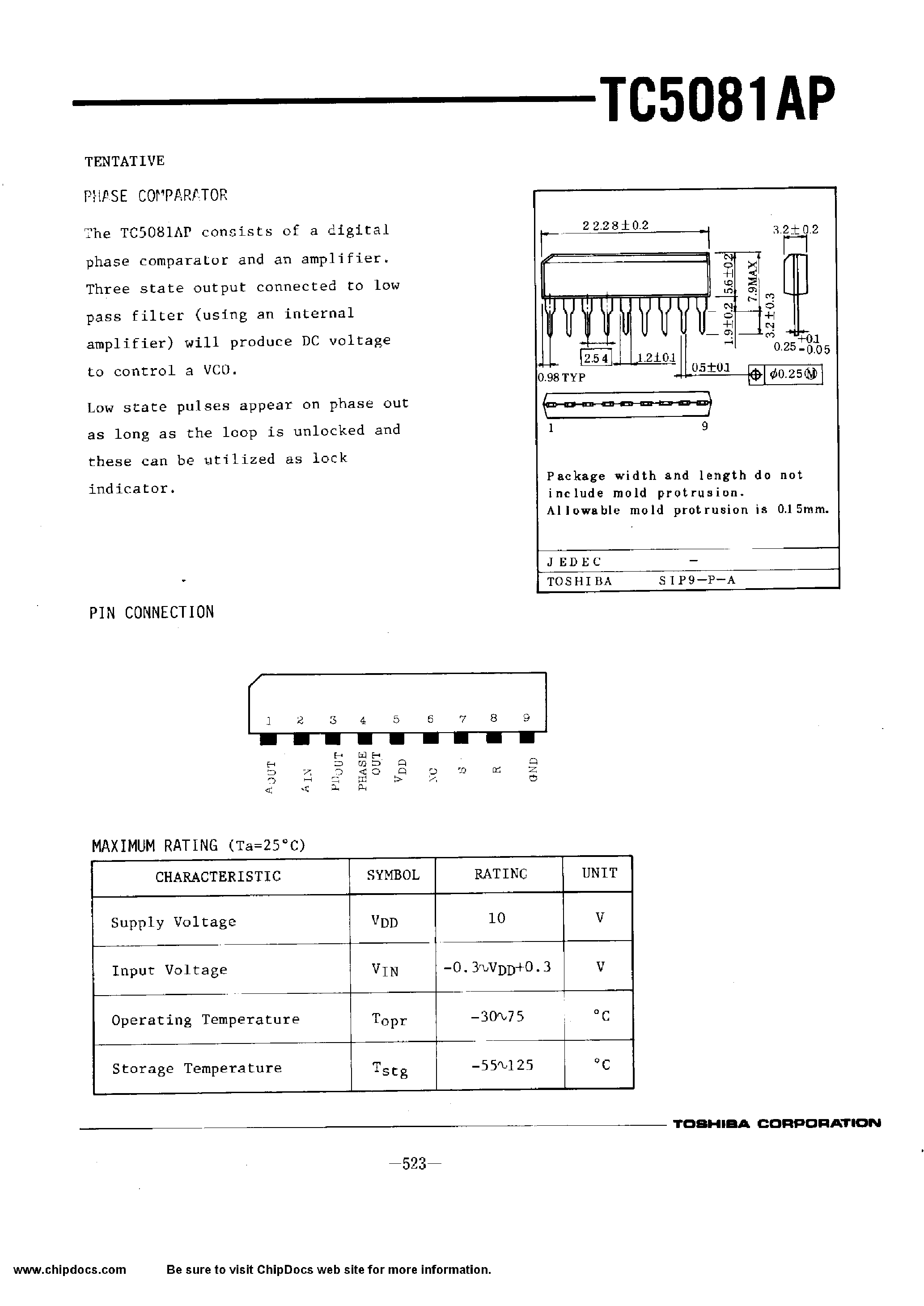 Datasheet TC5081AP - PHASE COMPARATOR page 1