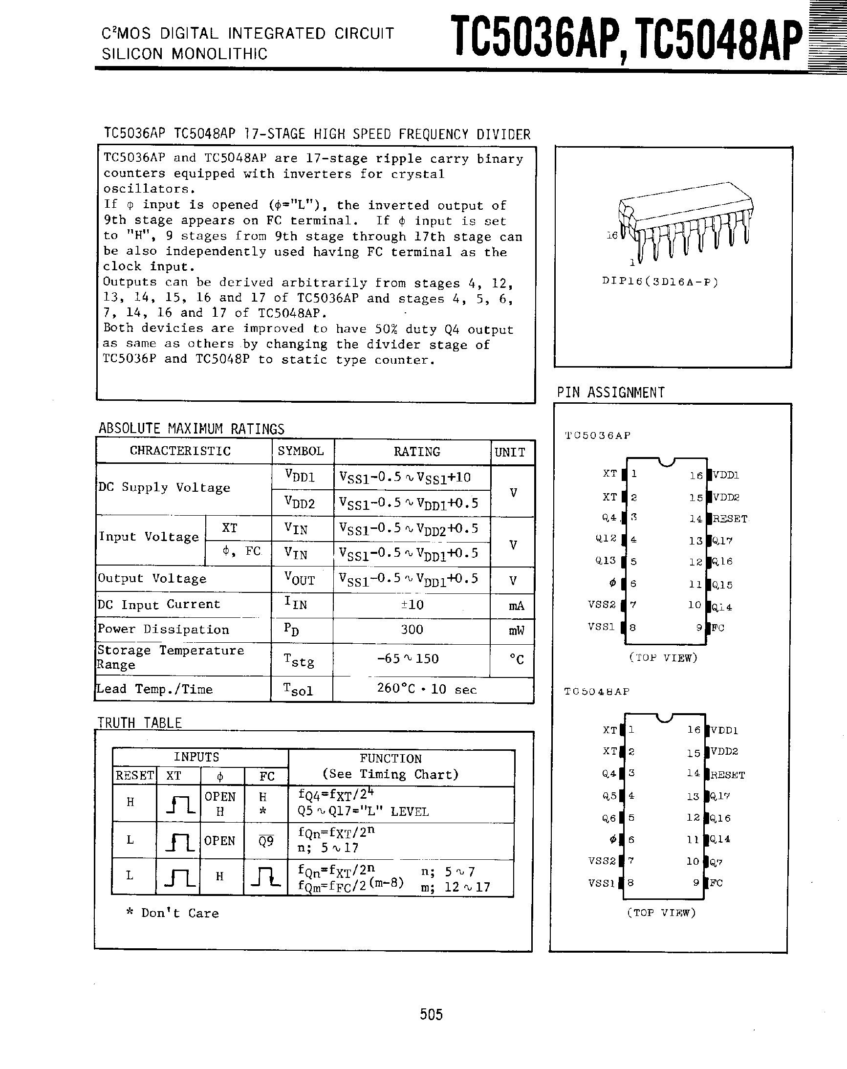 Datasheet TC5048AP - 17-Stage High Speed Frequency Divider page 1