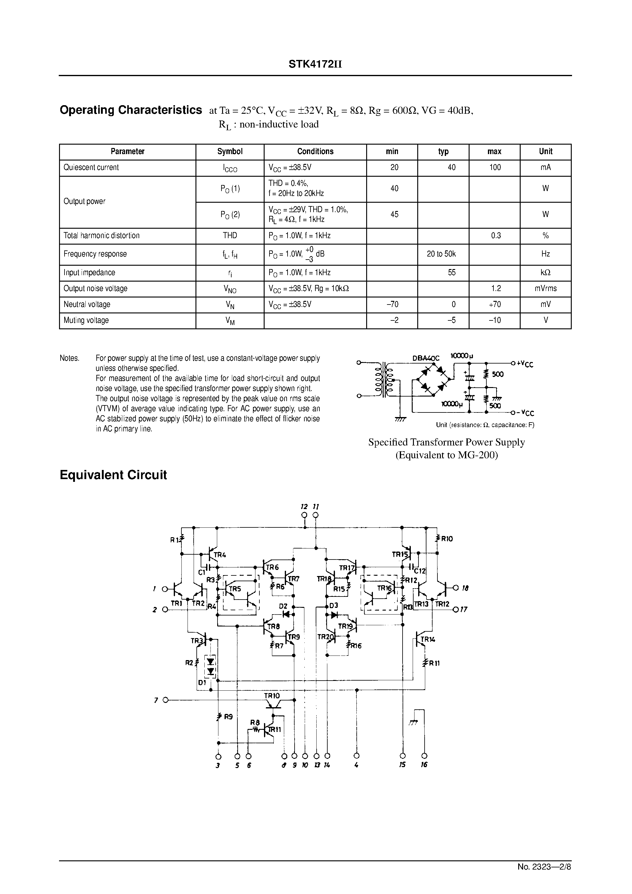 Datasheet STK4172II page 2 Datasheet STK4172II - AF Power Amplifier page 2