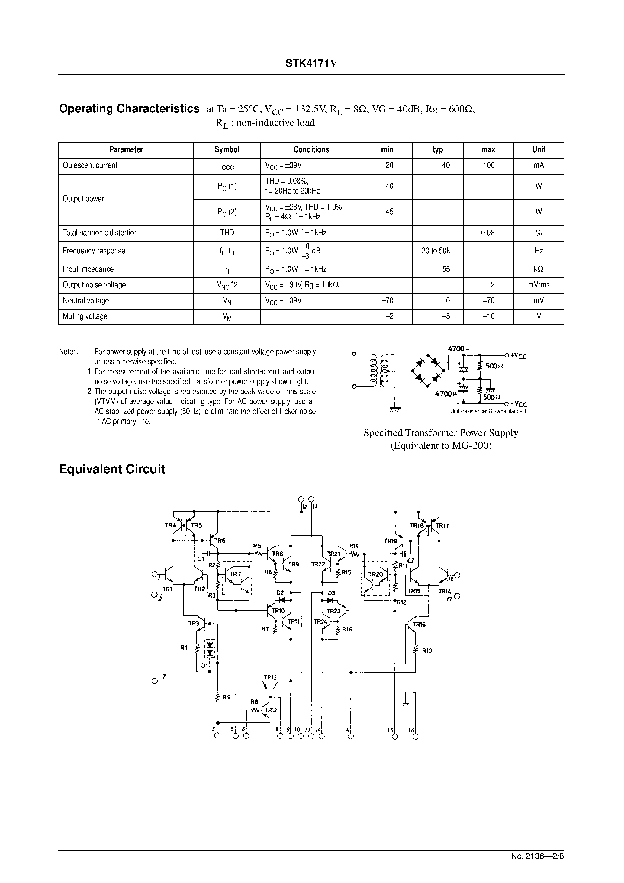 Даташит STK4171V - AF Power Amplifier страница 2