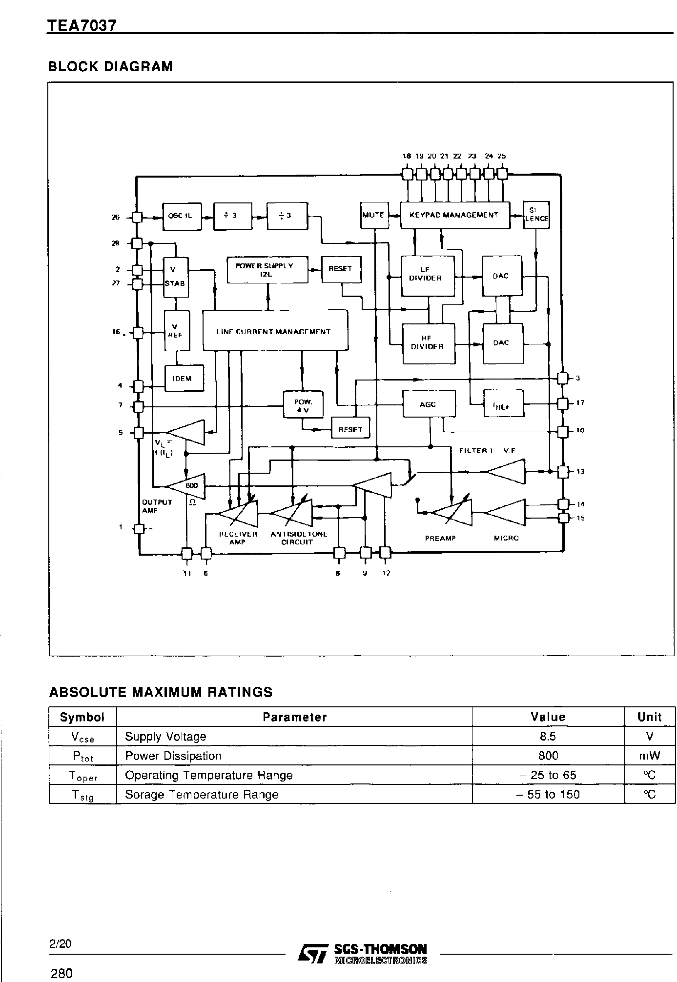 Datasheet TEA7037 page 2 Datasheet TEA7037 - Speech and Tone Circuit page 2