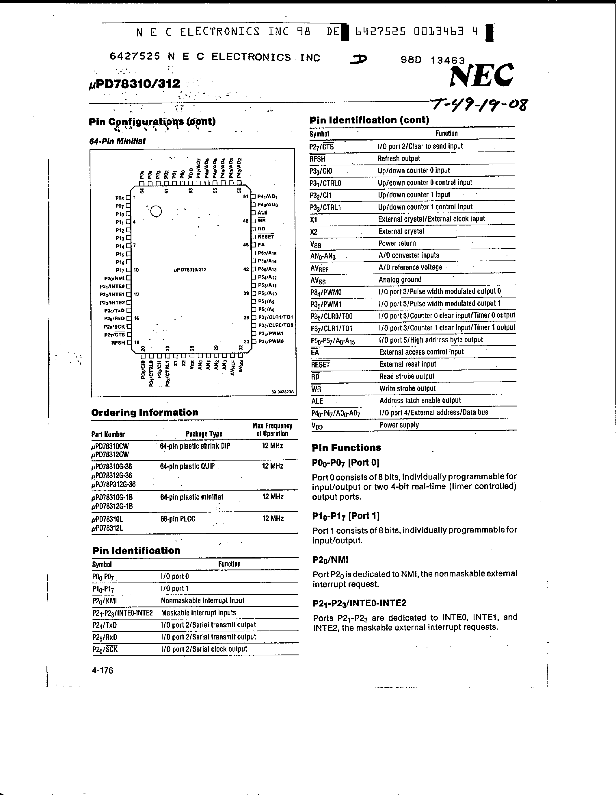 Даташит UPD7831x - 8 Bit Single-Chip Microcontrollers with Real-Time Output Ports страница 2